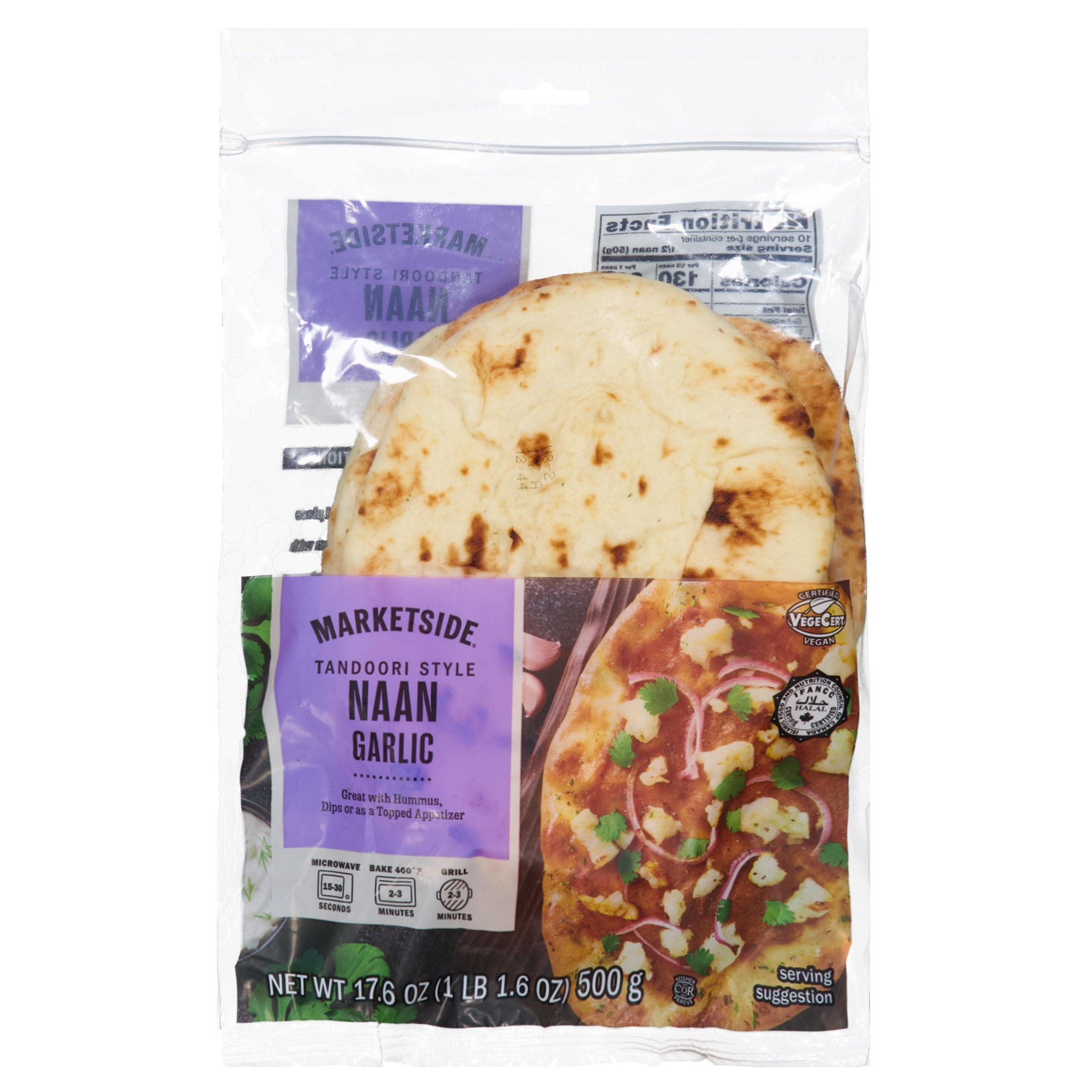 Marketside Tandoori Style Garlic Naan Bread, 17.6 oz, 5 Count, Freshly Baked
