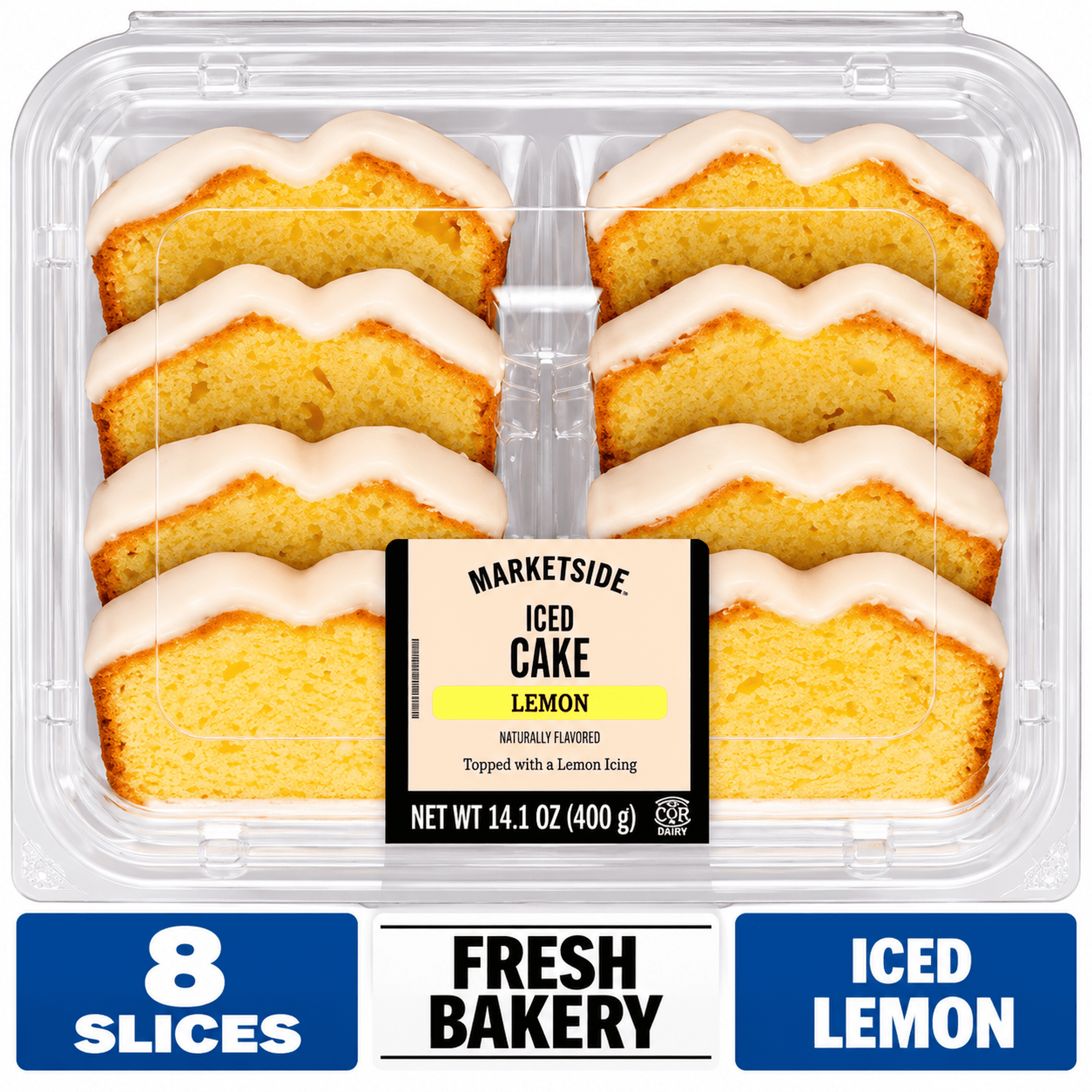 Marketside Fresh Iced Lemon Cake, Sliced, 14.1 oz, 8 Count, Shelf-Stable