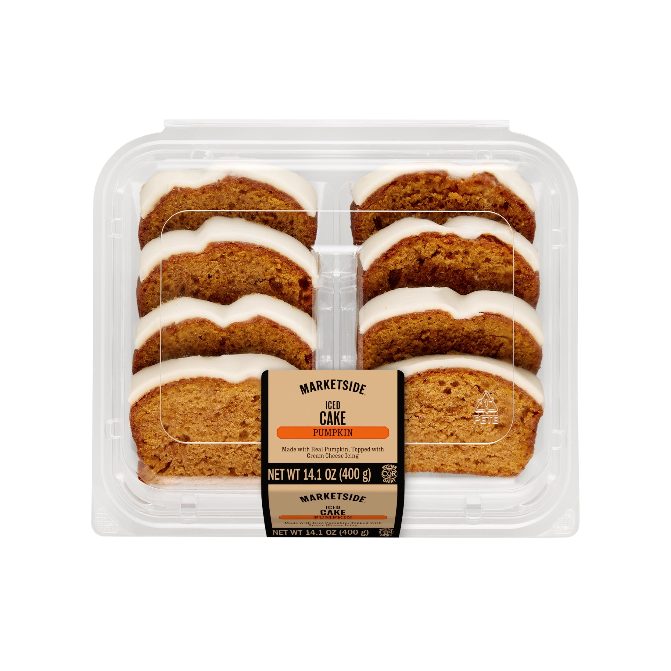 Marketside Iced Pumpkin Baked Sliced Cake, 14.1 oz, 8 Count, Shelf-Stable