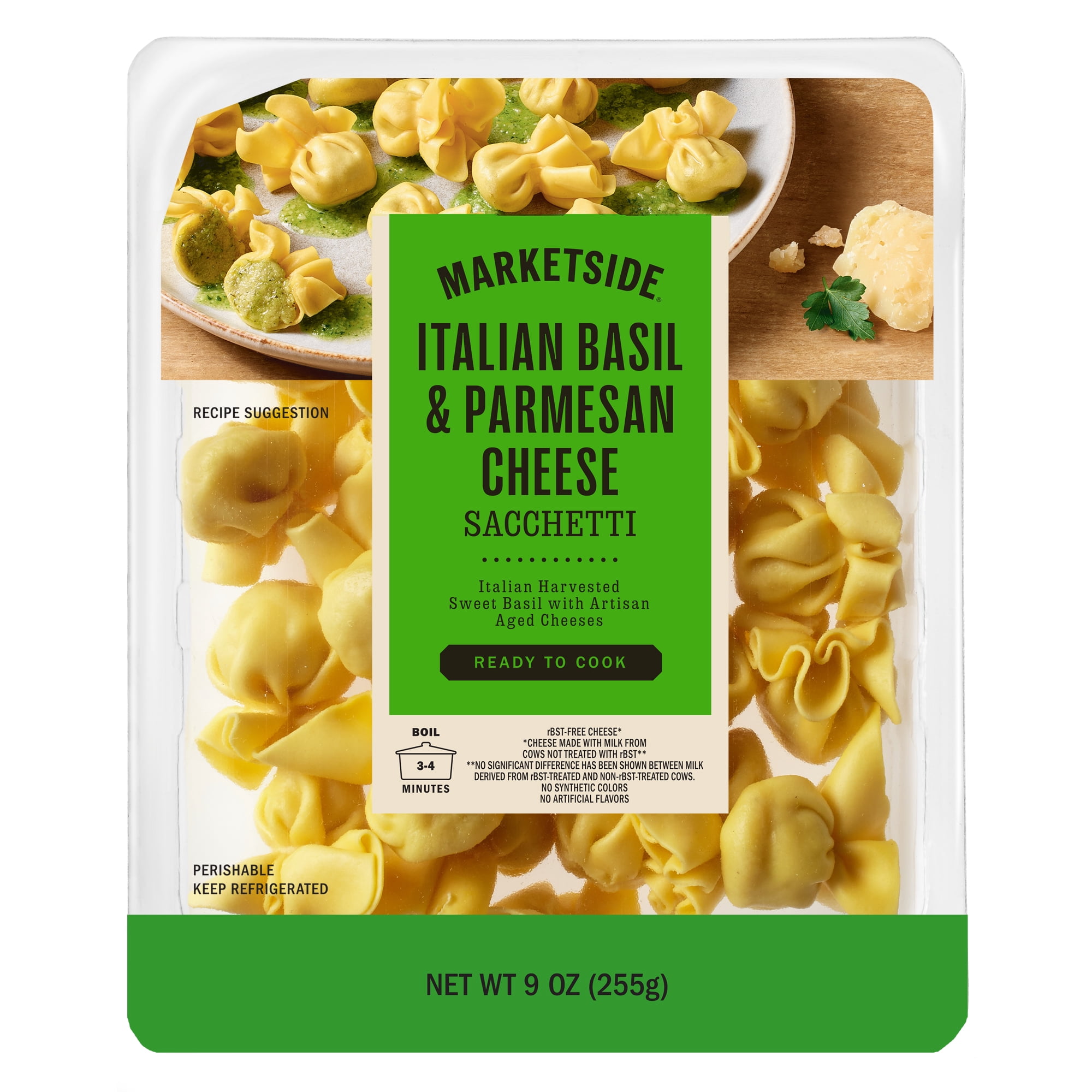 Marketside Italian Basil and Parmesan Cheese Sacchetti, Fresh Artisanal Pasta, 9 oz