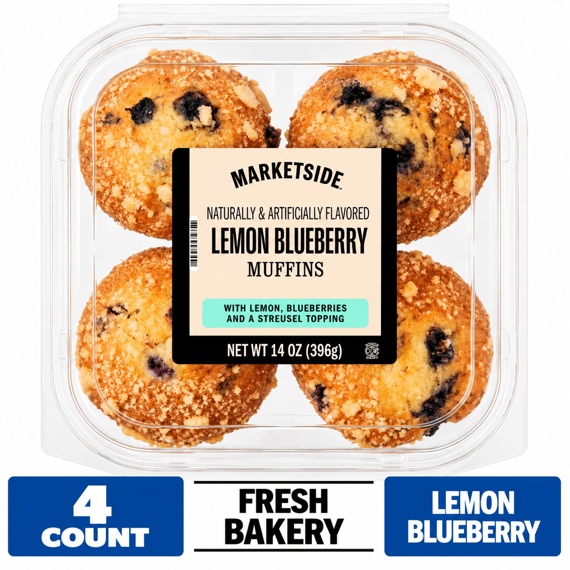 Marketside Moist Lemon Blueberry Baked Muffin, 14 oz, 4 Count