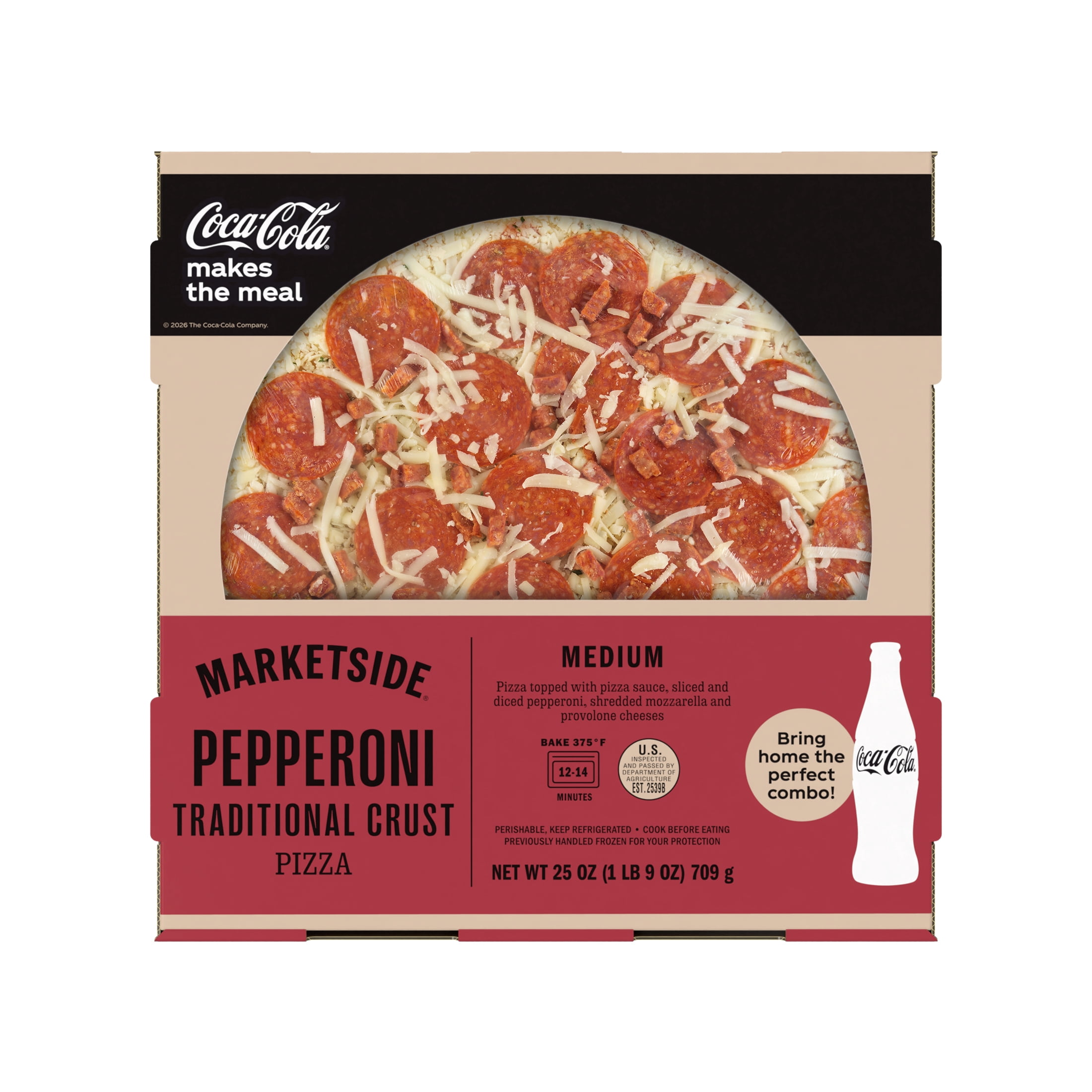 Marketside Pepperoni Pizza with Traditional Crust and Marinara Sauce, 12-inch, Medium, 25 oz (Refrigerated)