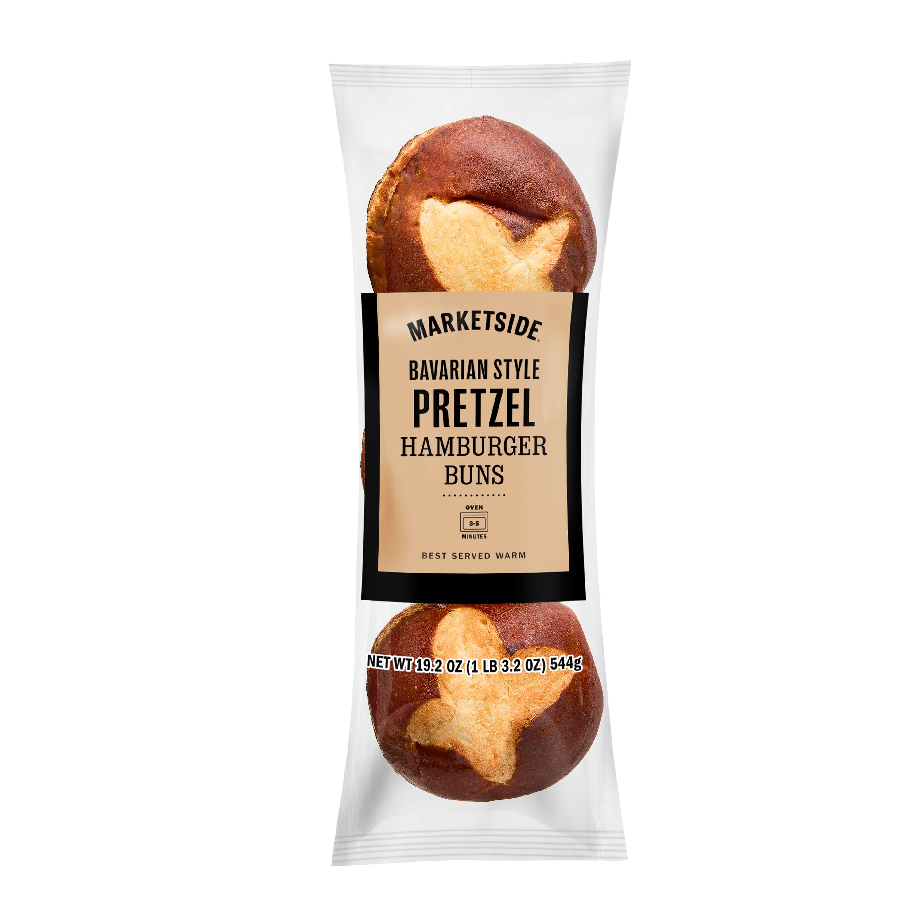 Marketside Fresh Bavarian Style Pretzel Hamburger Buns, Hamburger Size, 6 Count, 19.2 oz