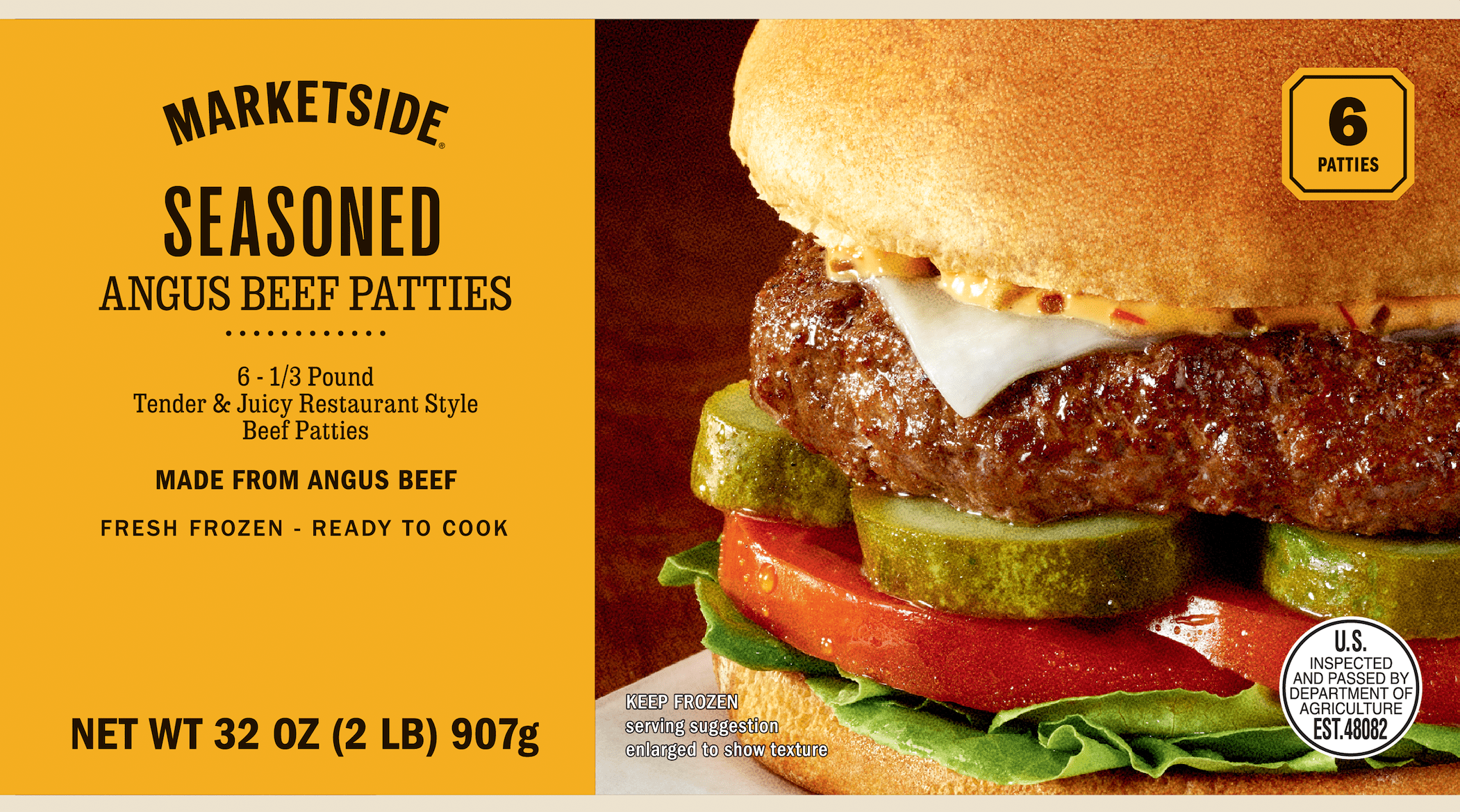 Marketside Seasoned Angus Beef 1/3 lb Patties, 2 lb, 6 Count (Frozen)