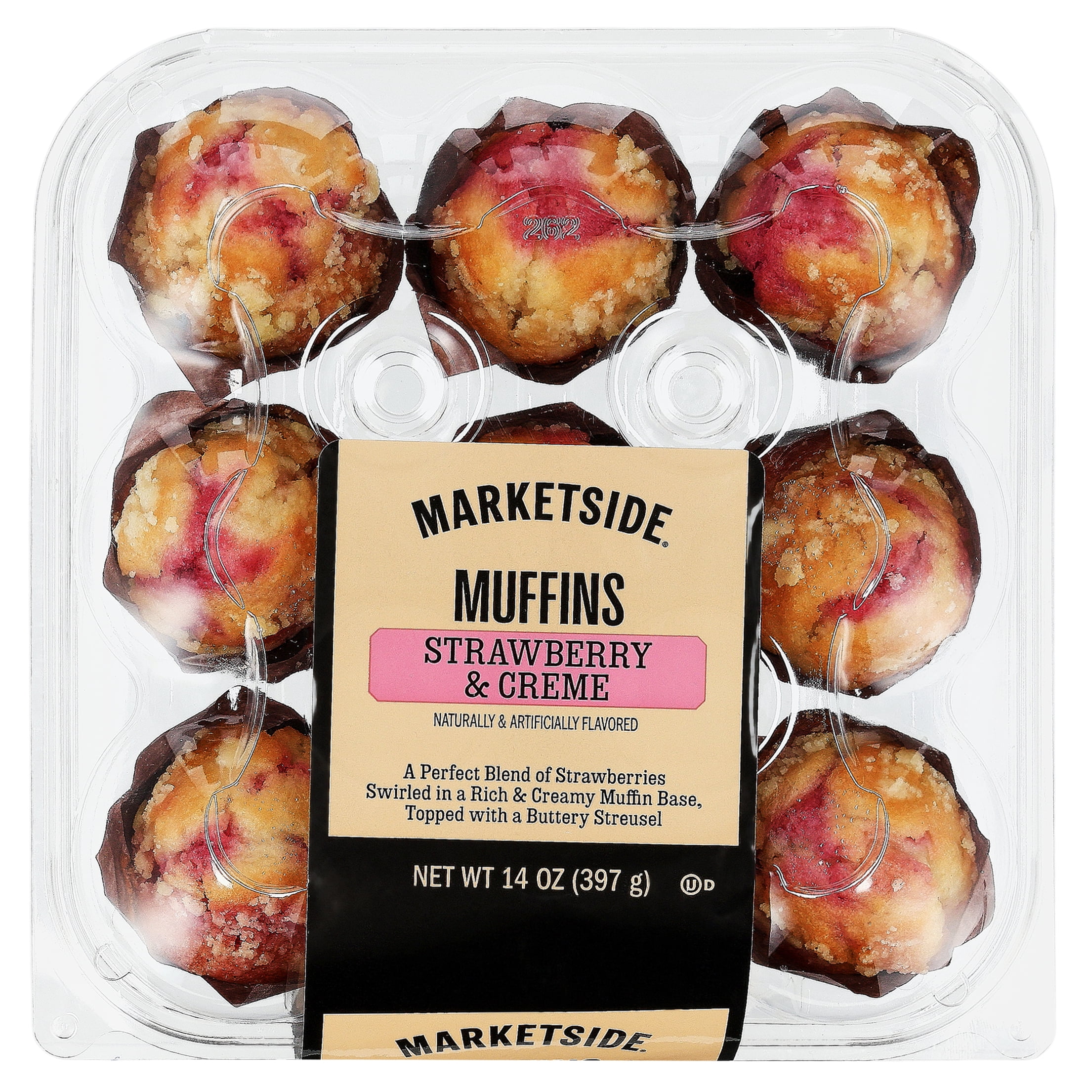 Marketside Strawberry & Creme Baked Muffins, 14 oz, 9 Count (Bakery Fresh, Breakfast Pastry)