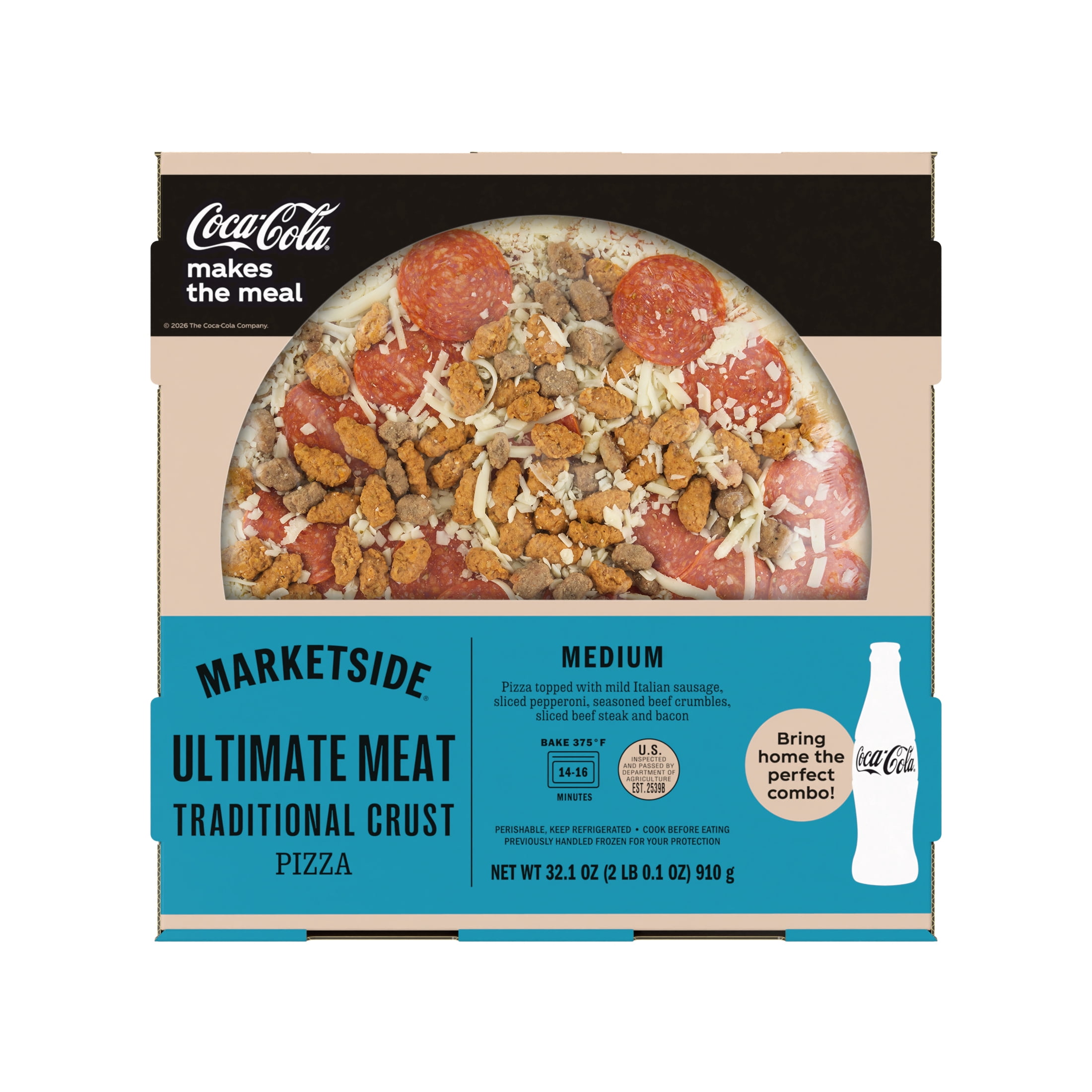 Marketside 12-inch Ultimate Meat Traditional Crust Pizza, Marinara Sauce, Medium, 32.1 oz (Fresh)