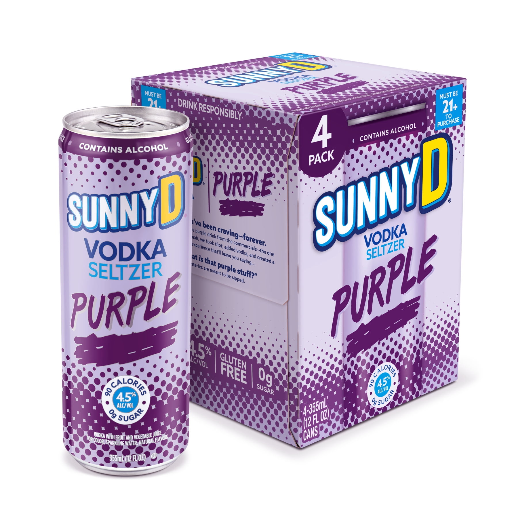 Sunny D Purple Vodka Seltzer, 4 Pack 12 fl oz Cans, 4.5% ABV