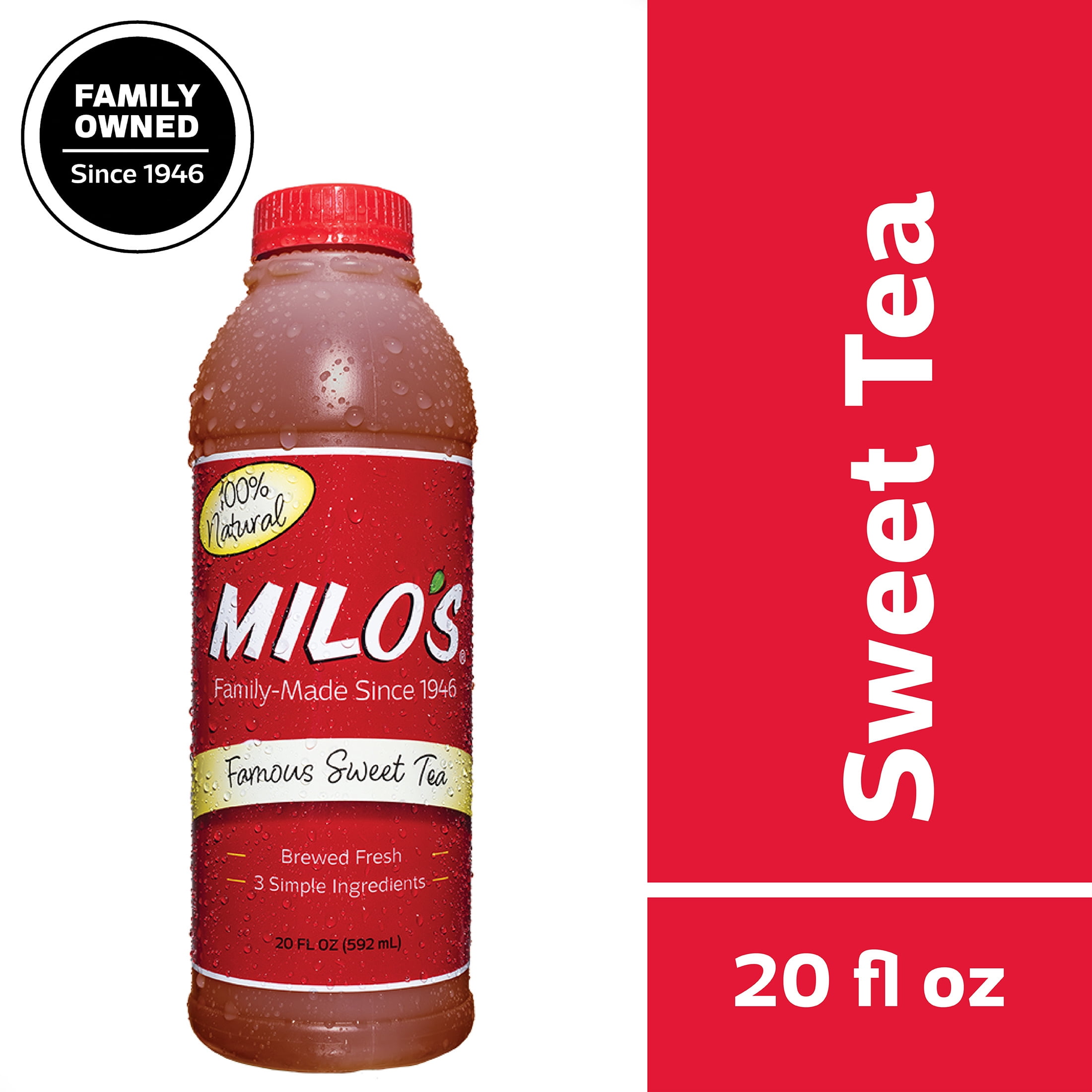 Milo's Famous Sweet Tea, Refrigerated Iced Tea, 20 fl oz Bottle, 100% Natural, No Preservatives, Brewed Fresh Daily