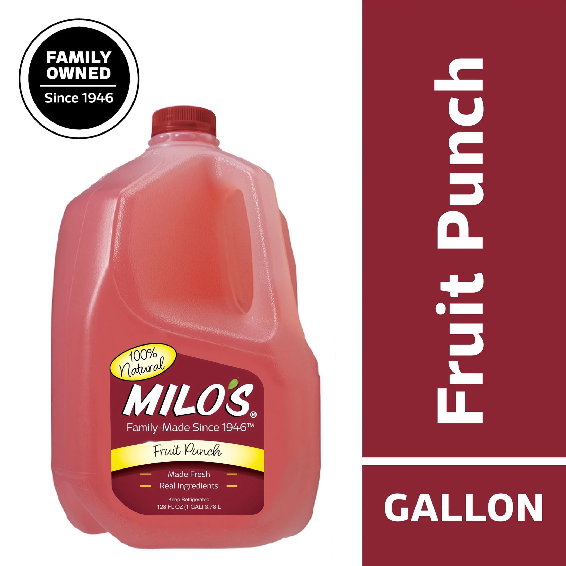 Milo's Fruit Punch, Refrigerated Juice Drink, 128 fl oz Gallon, 100% Natural, No Preservatives, Made Fresh Daily