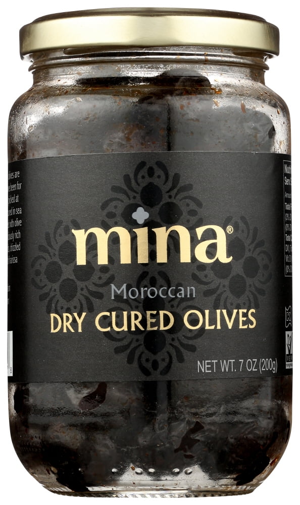 Mina Black Dry Cured Olives, 7 Oz