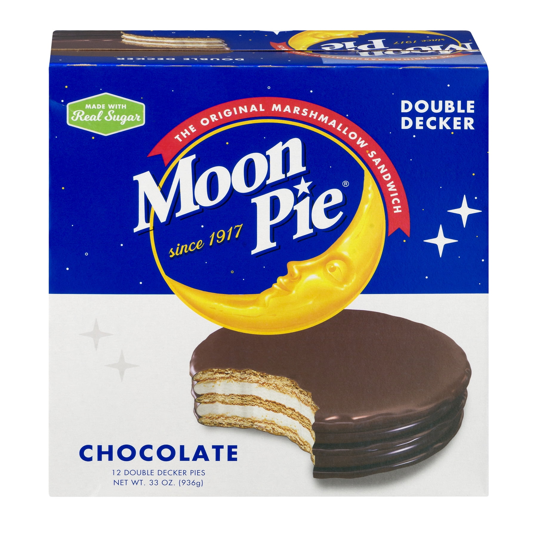 MoonPie Double Decker Chocolate Marshmallow Sandwich, 33 oz, 12 Count A Rich, Indulgent Chocolate Snack Cake with Double Layers of Marshmallow
