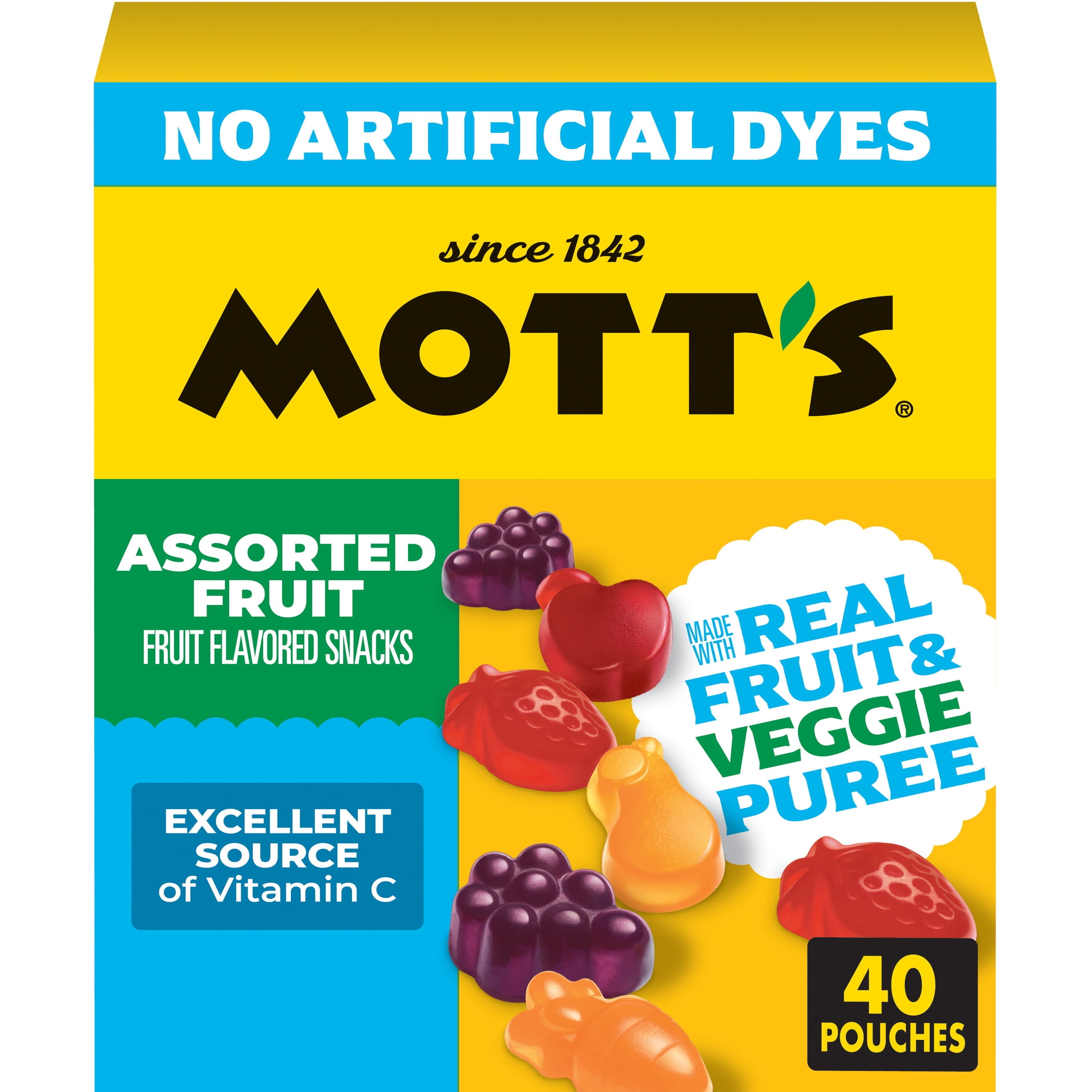Mott's Gluten Free Assorted Fruit Flavored Snacks, No Artificial Dyes (40 Pack)