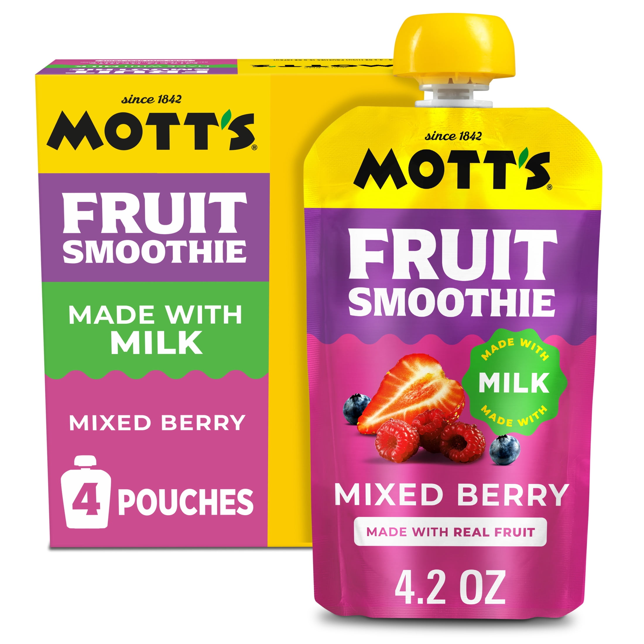 Motts Fruit Smoothie Mixed Berry, 4.2 oz, 4 Count Pouches