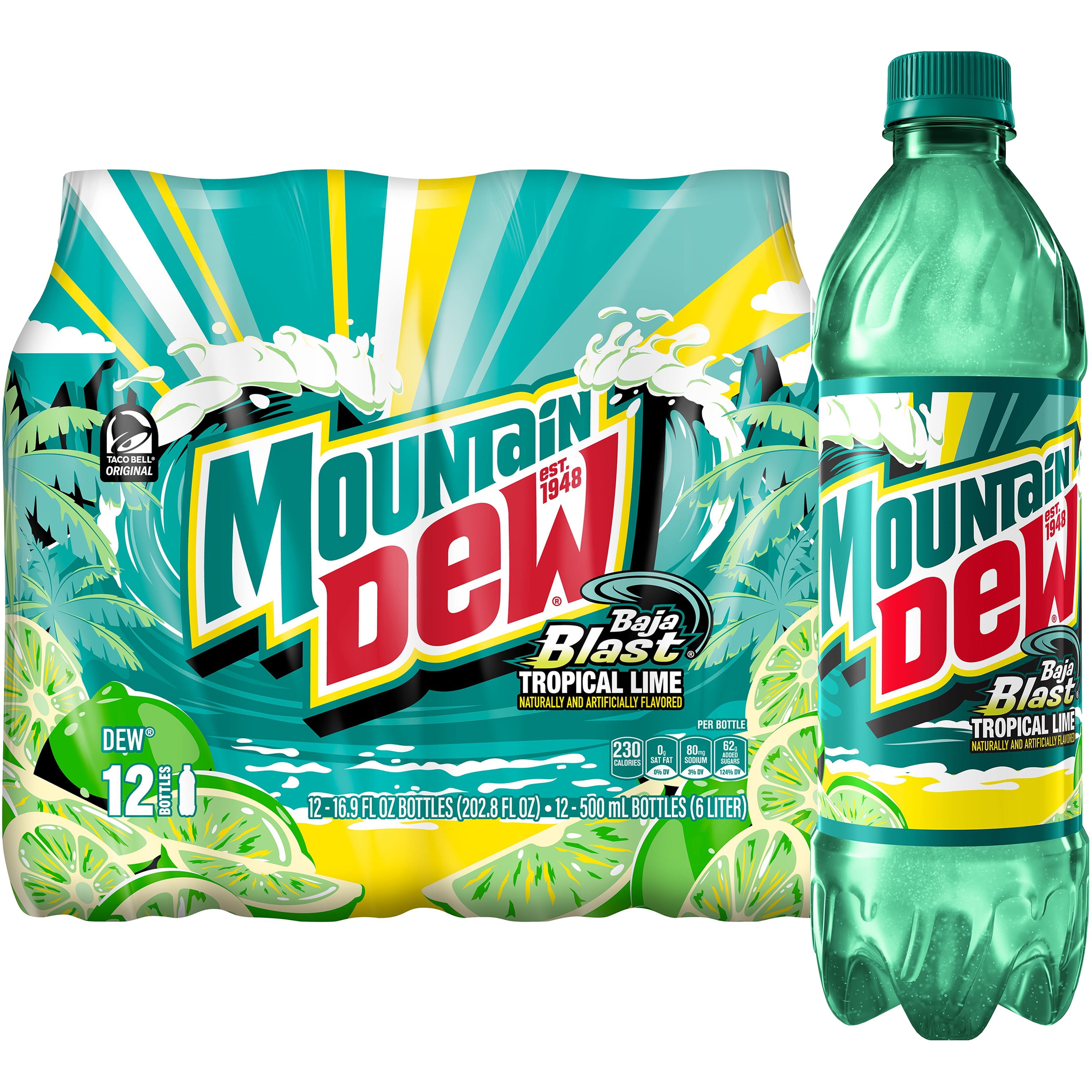 Mountain Dew Baja Blast Soda, 16.9 Fl. Oz., 12 Count