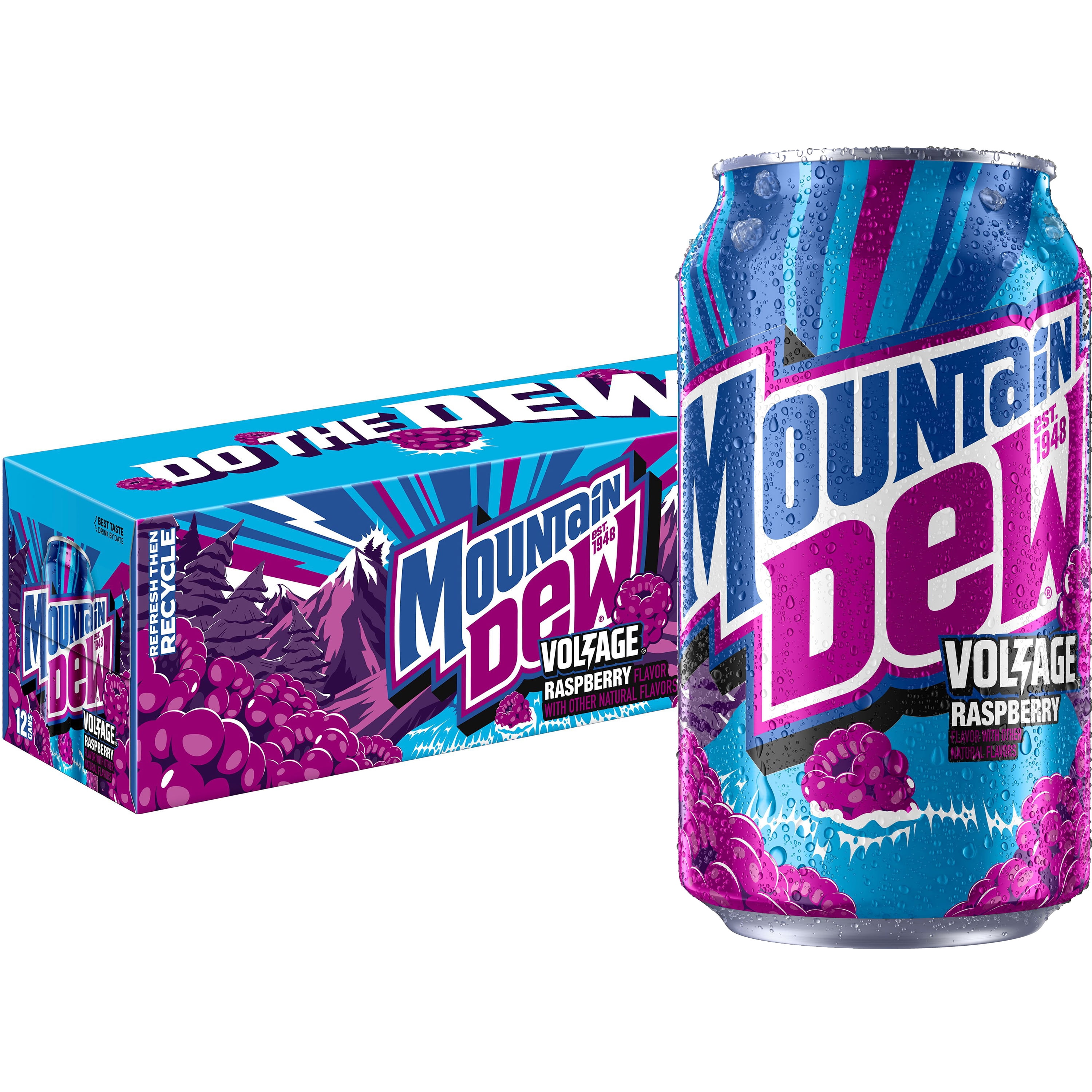 Mountain Dew Voltage Raspberry Soda Soft Drink 12 pk Cans, 12 oz