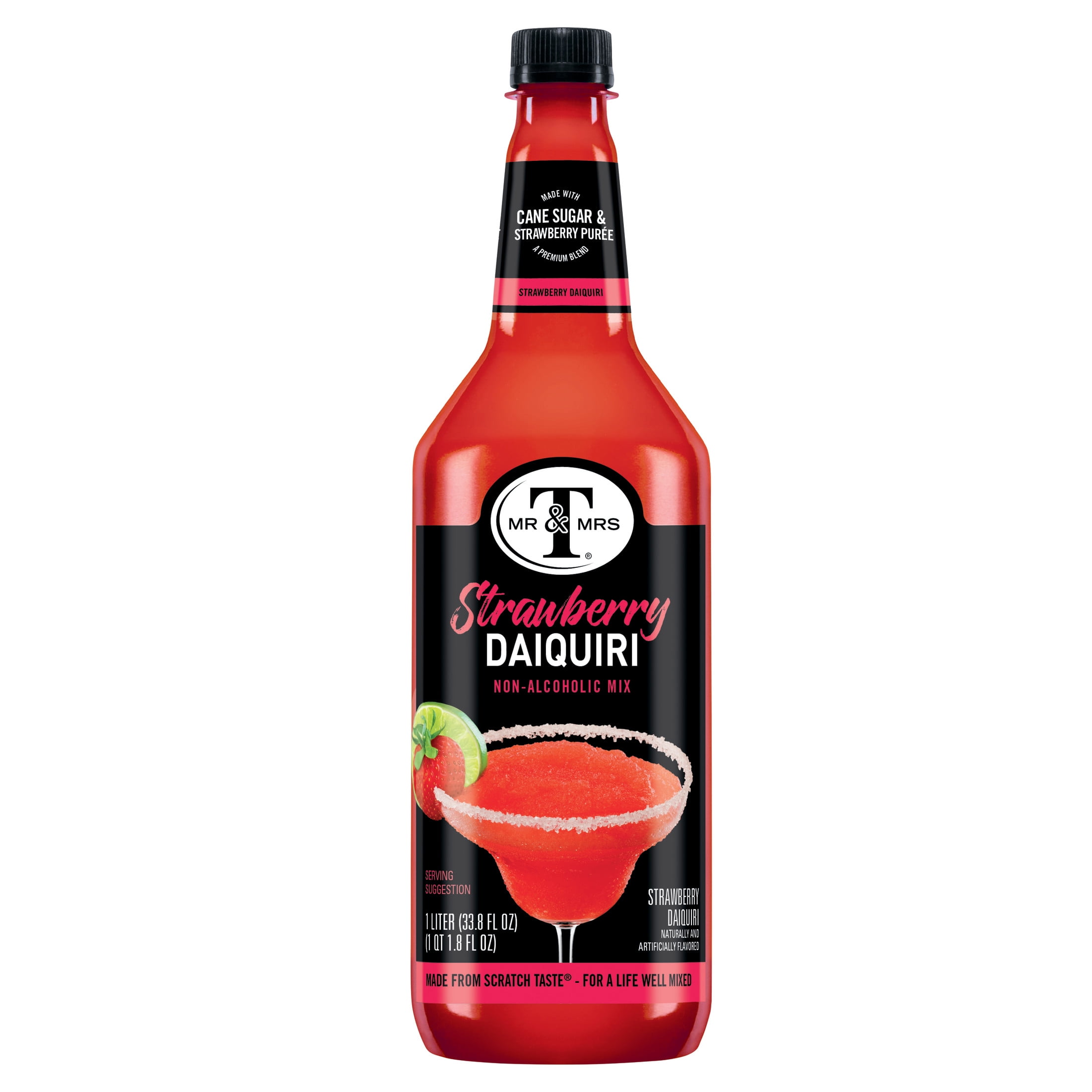 Mr & Mrs T Strawberry Daiquiri Margarita Cocktail Mix, 1 L, Plastic Bottle, Shelf Stable