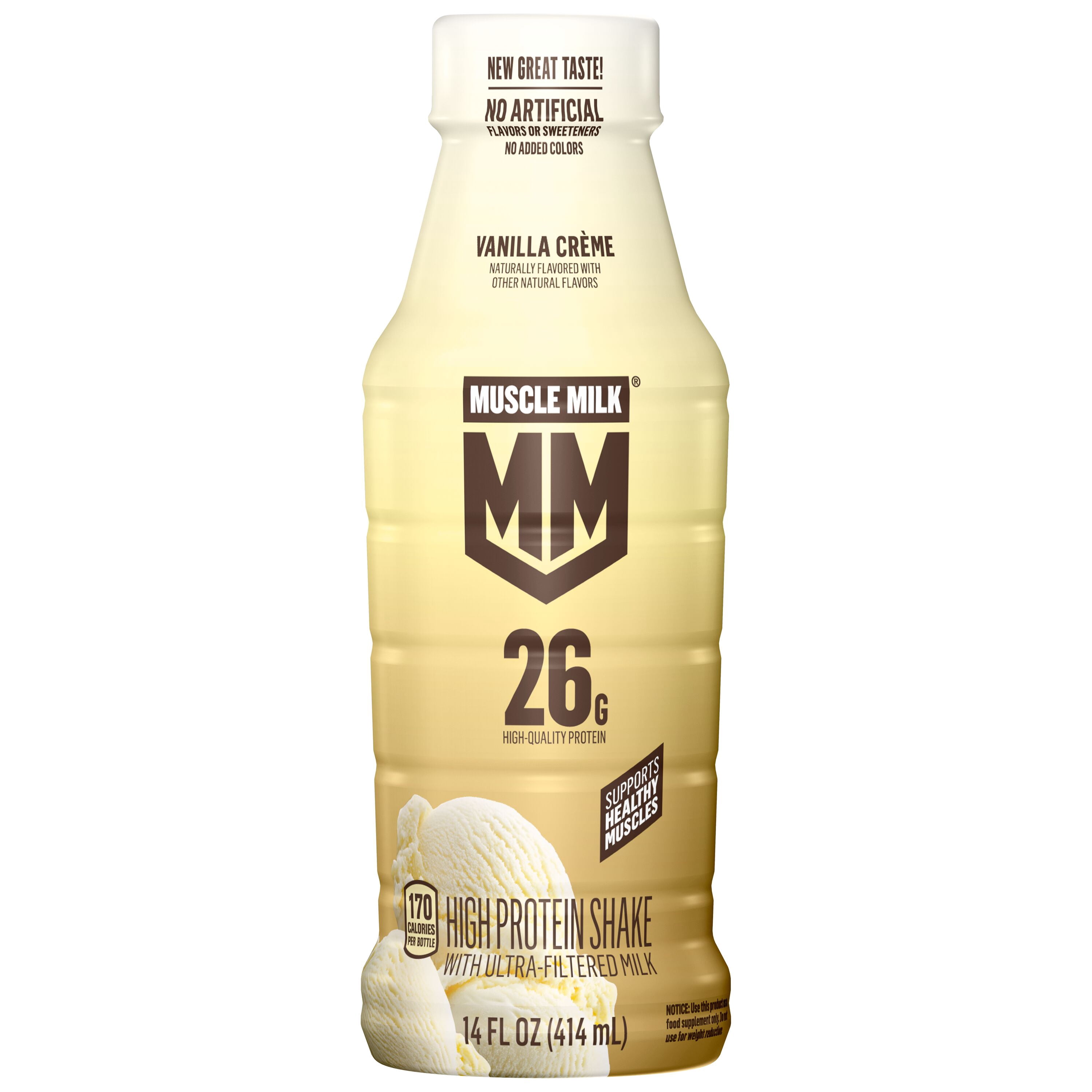 Muscle Milk No Artificial Flavors, Sweeteners, or Added Colors Vanilla Creme High Protein Shake, 14 fl oz