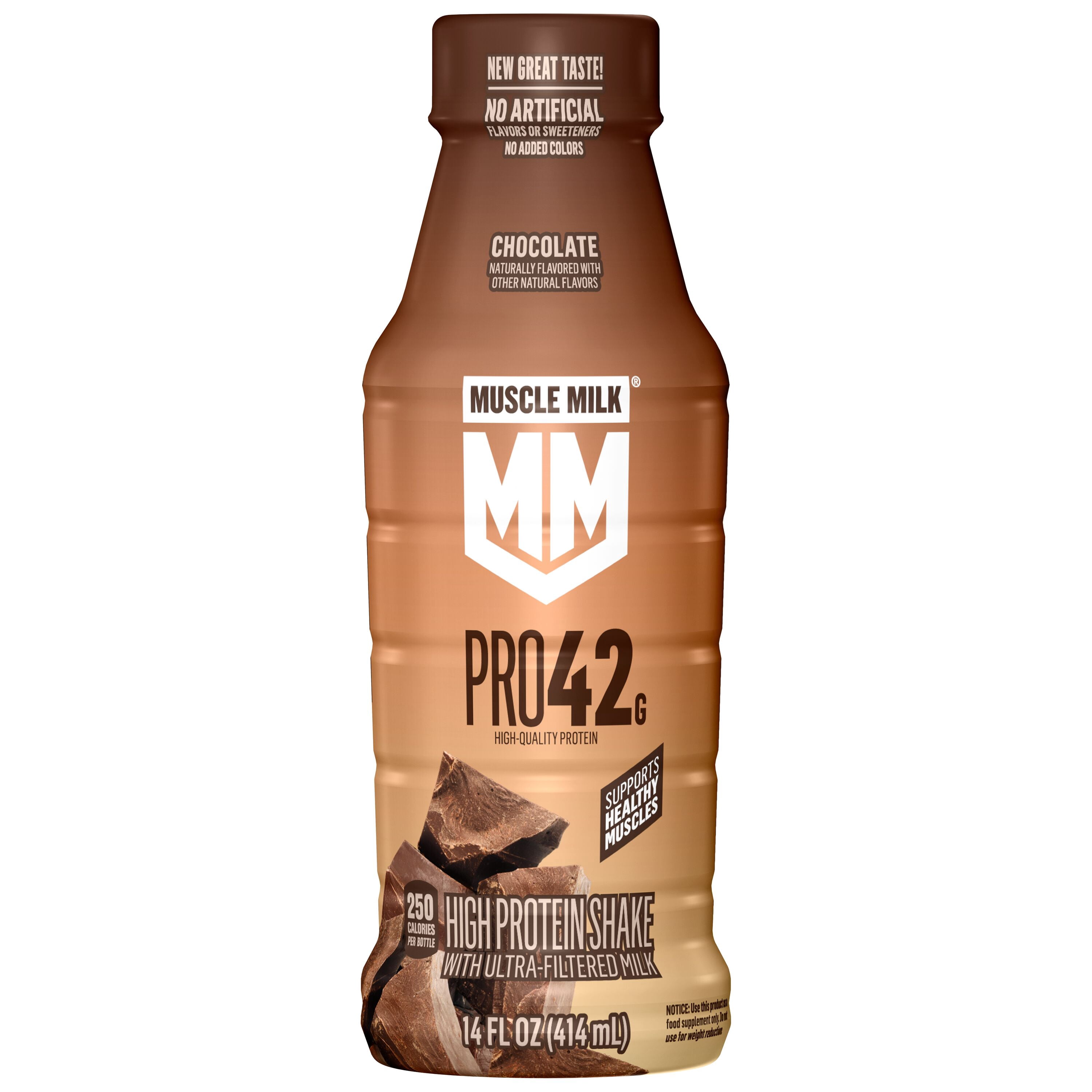 Muscle Milk Pro No Artificial Flavors, Sweeteners, or Added Colors Chocolate High Protein Shake, 14 fl oz Bottle
