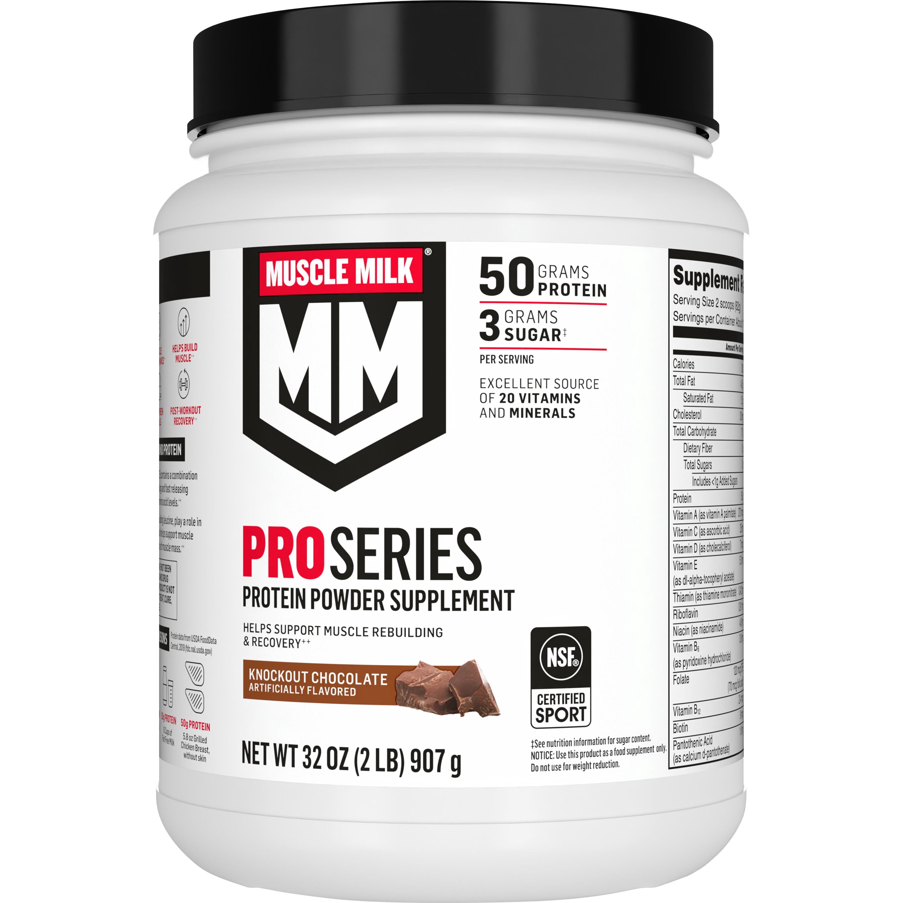 Muscle Milk Pro Series Protein Powder Supplement, Knockout Chocolate, 2 Pound, 11 Servings, 50g Protein
