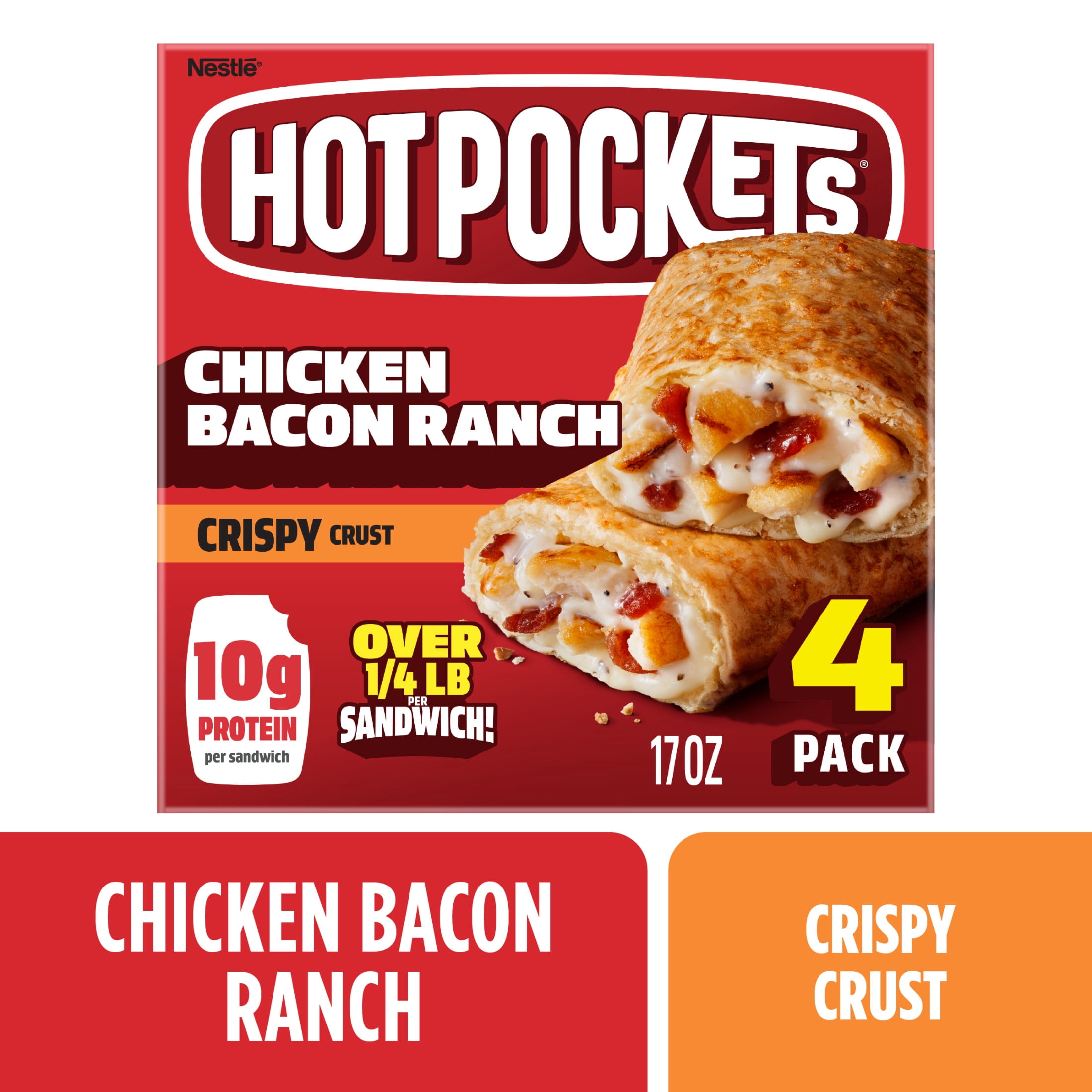 Hot Pockets Chicken Bacon Ranch, Snacks, Air Fryer Snacks, 10g Protein, 17 oz, 4 Pack (Frozen)