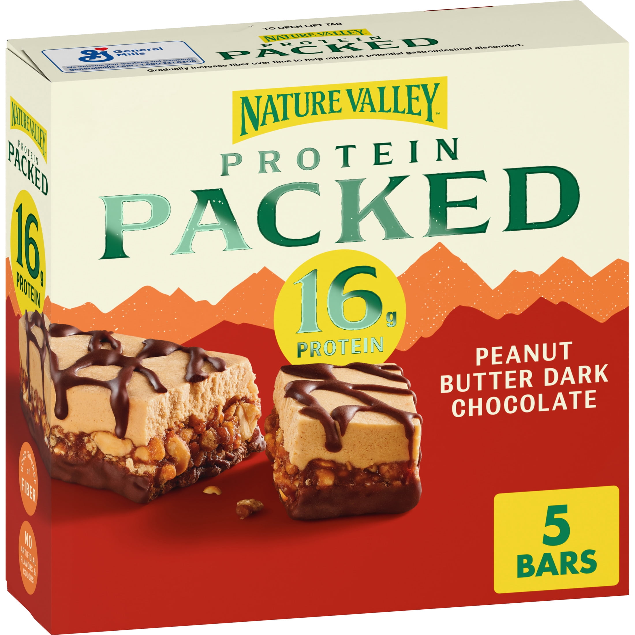 Nature Valley Protein Packed Peanut Butter Dark Chocolate Bars, 16g Protein, 5 Count, 8.85 oz