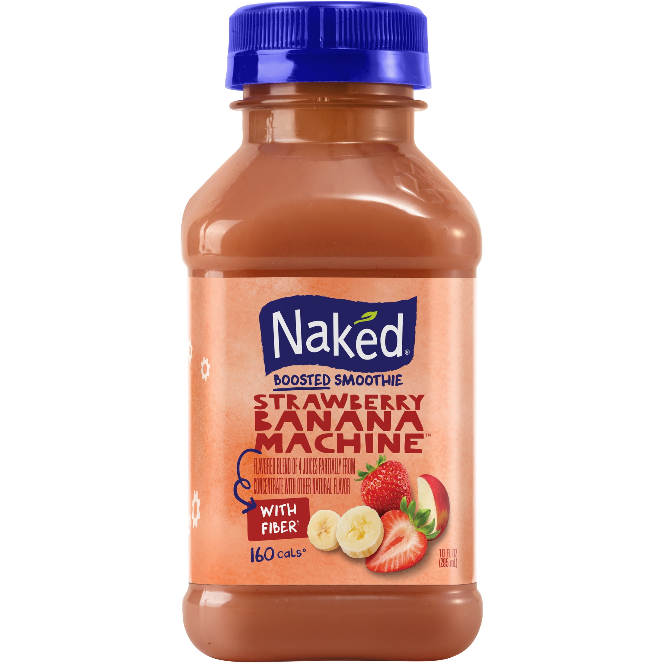 Naked Strawberry Banana Machine Flavored Boosted Smoothie, 10 fl oz, 4 Pack Bottles