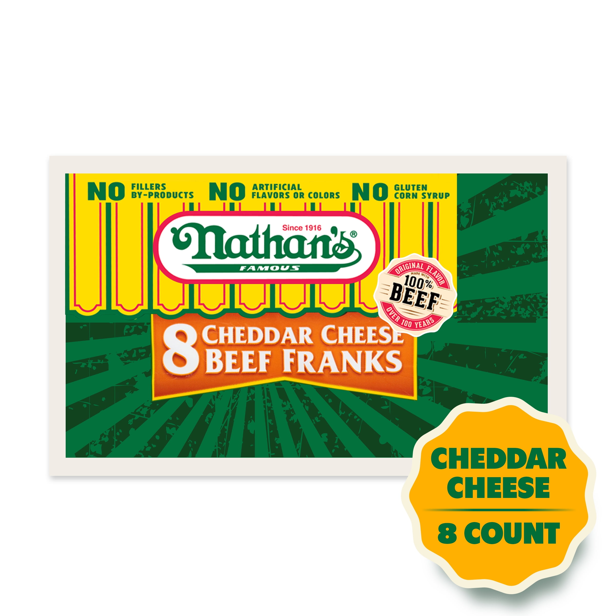 Nathan's Famous Cheddar Cheese Beef Franks, 12 oz