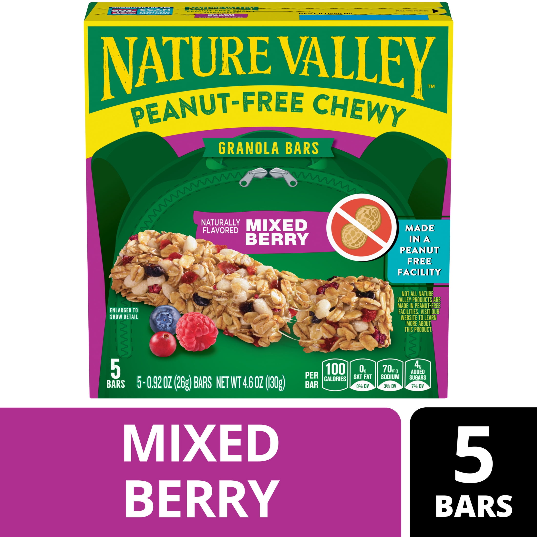 Nature Valley Peanut-Free Chewy Granola Bars, Mixed Berry, 5 Bars, 4.6 oz