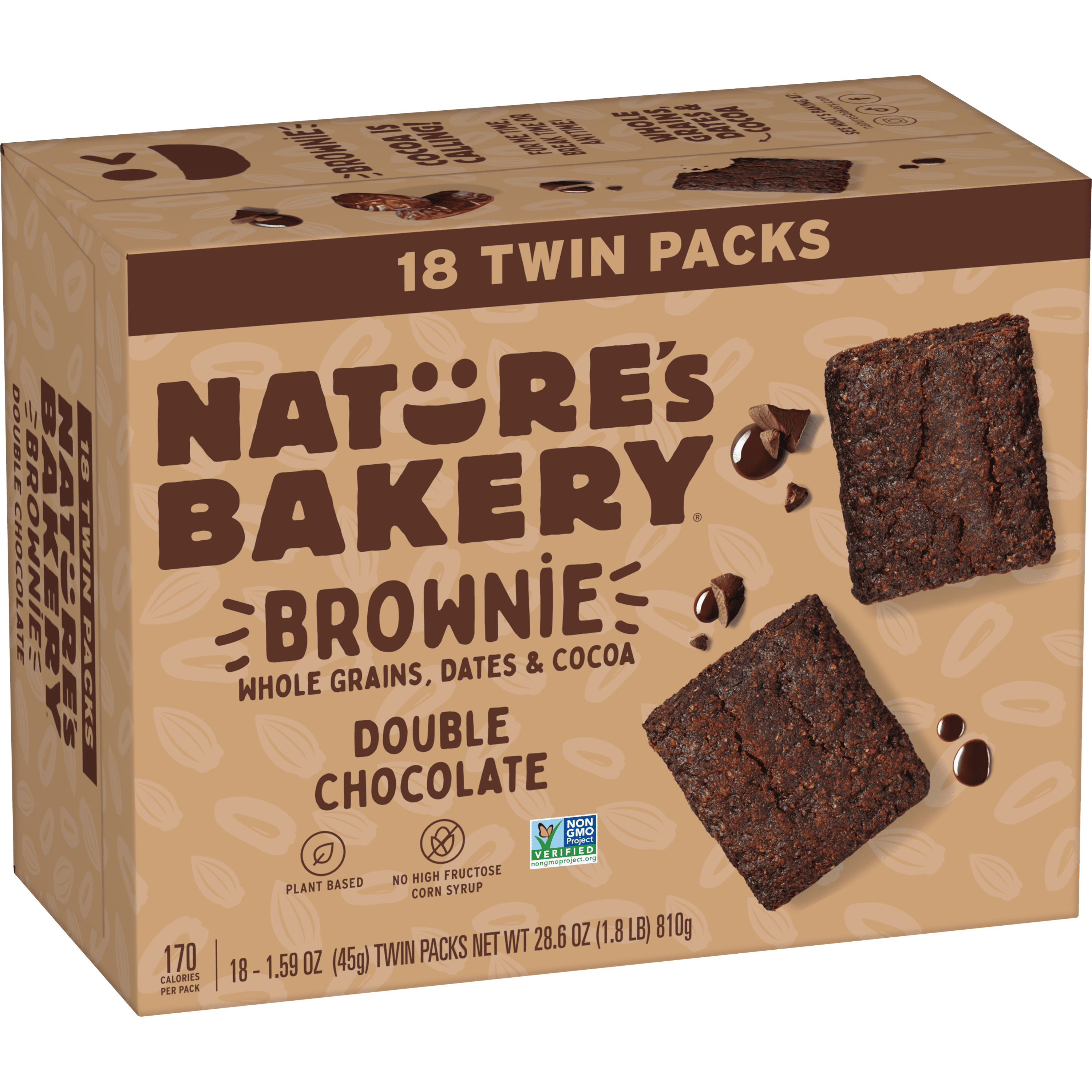 Nature's Bakery Double Chocolate Brownie, 2 oz Twin pack, 18 Count Box