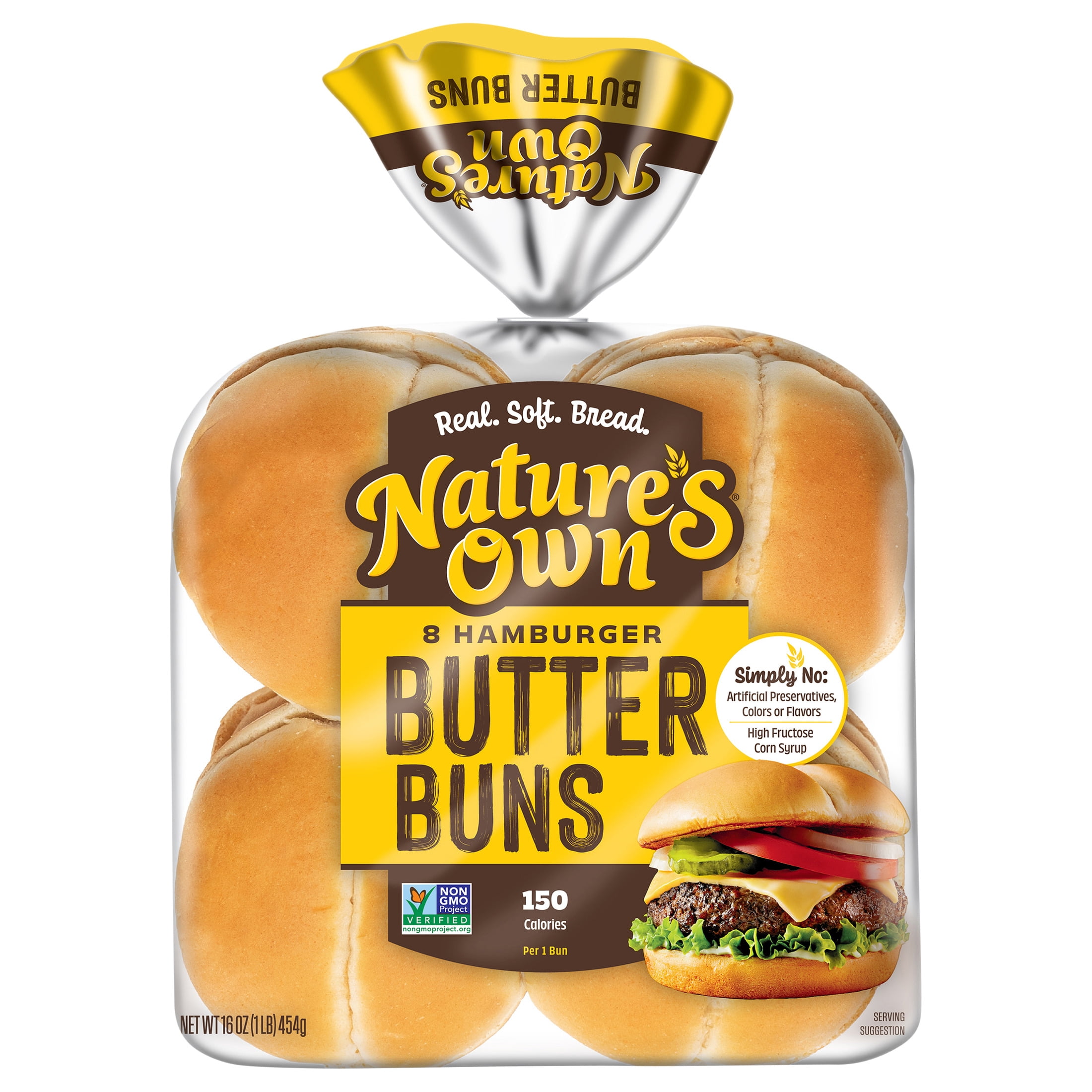 Nature's Own Butter Buns Hamburger Buns, Non-GMO Hamburger Buns, 8 Count