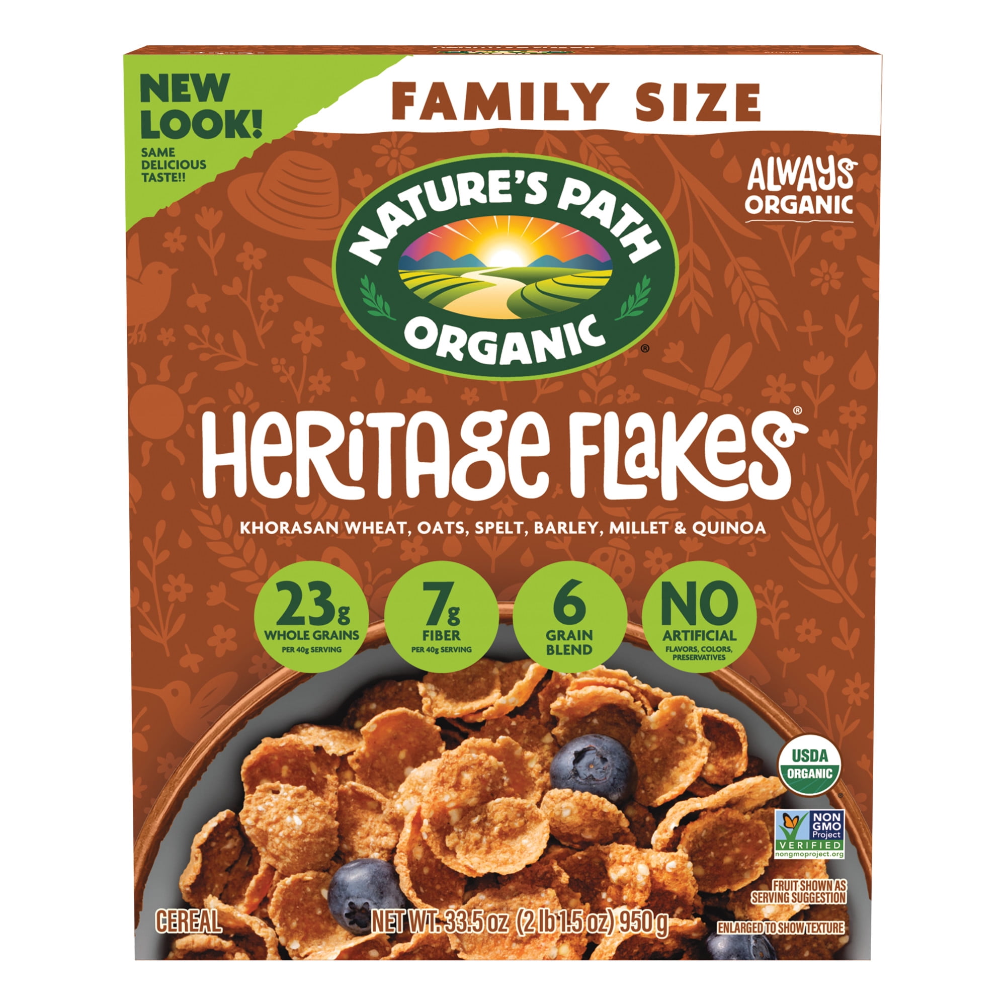 Nature's Path Organic Breakfast Cereal, Heritage Flakes, 33.5oz Box