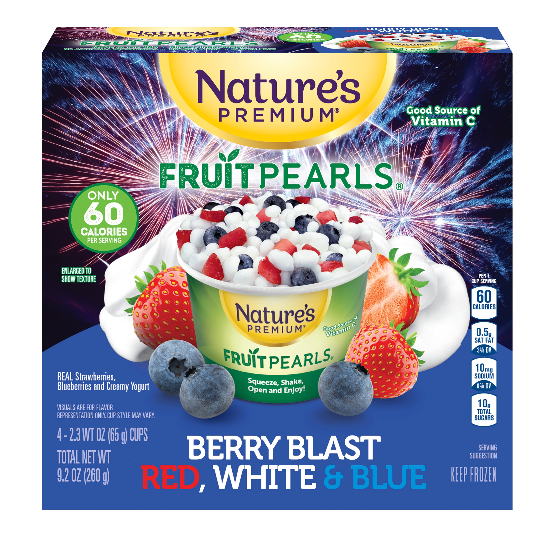 Natures Premium Fruit Pearls, Frozen Fruit Snack, Berry Blast, 2.3 oz Cups, 4 Count Box