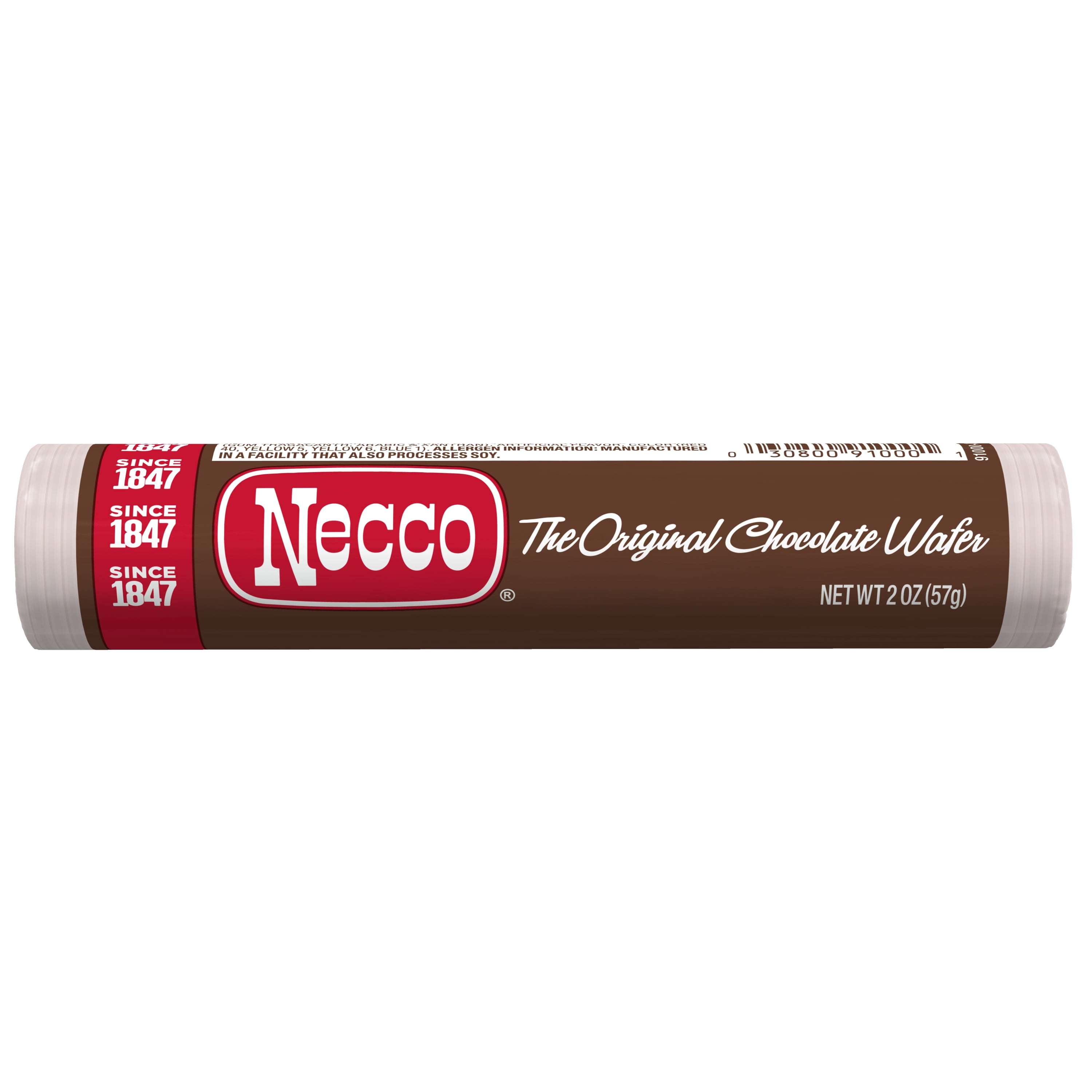 Necco Chocolate Flavor Wafers, Hard Candy, 2 oz Roll