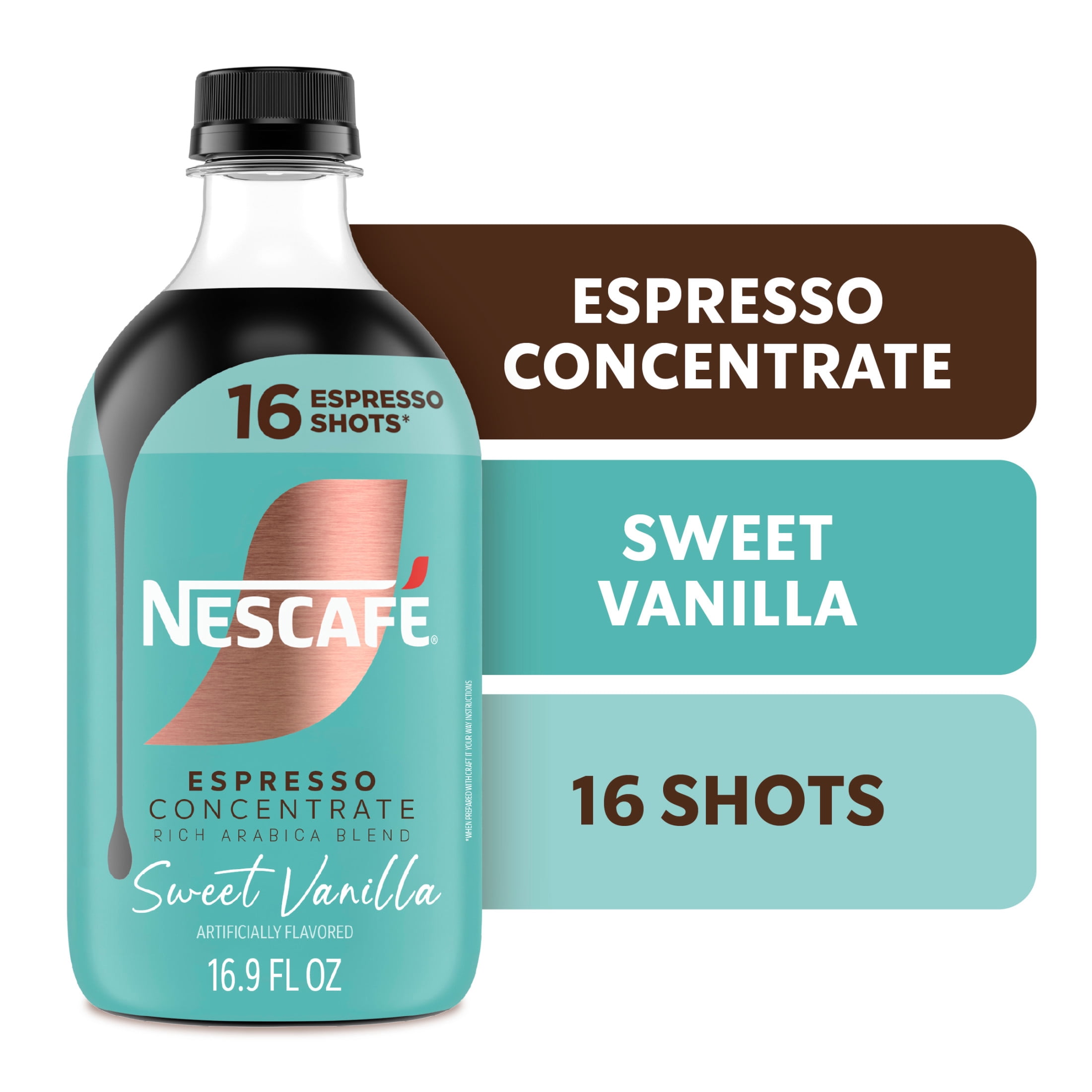 NESCAF Espresso Concentrate Sweet Vanilla, Flavored Coffee Concentrate, Instant Espresso, 16 Shots 16.9 fl oz