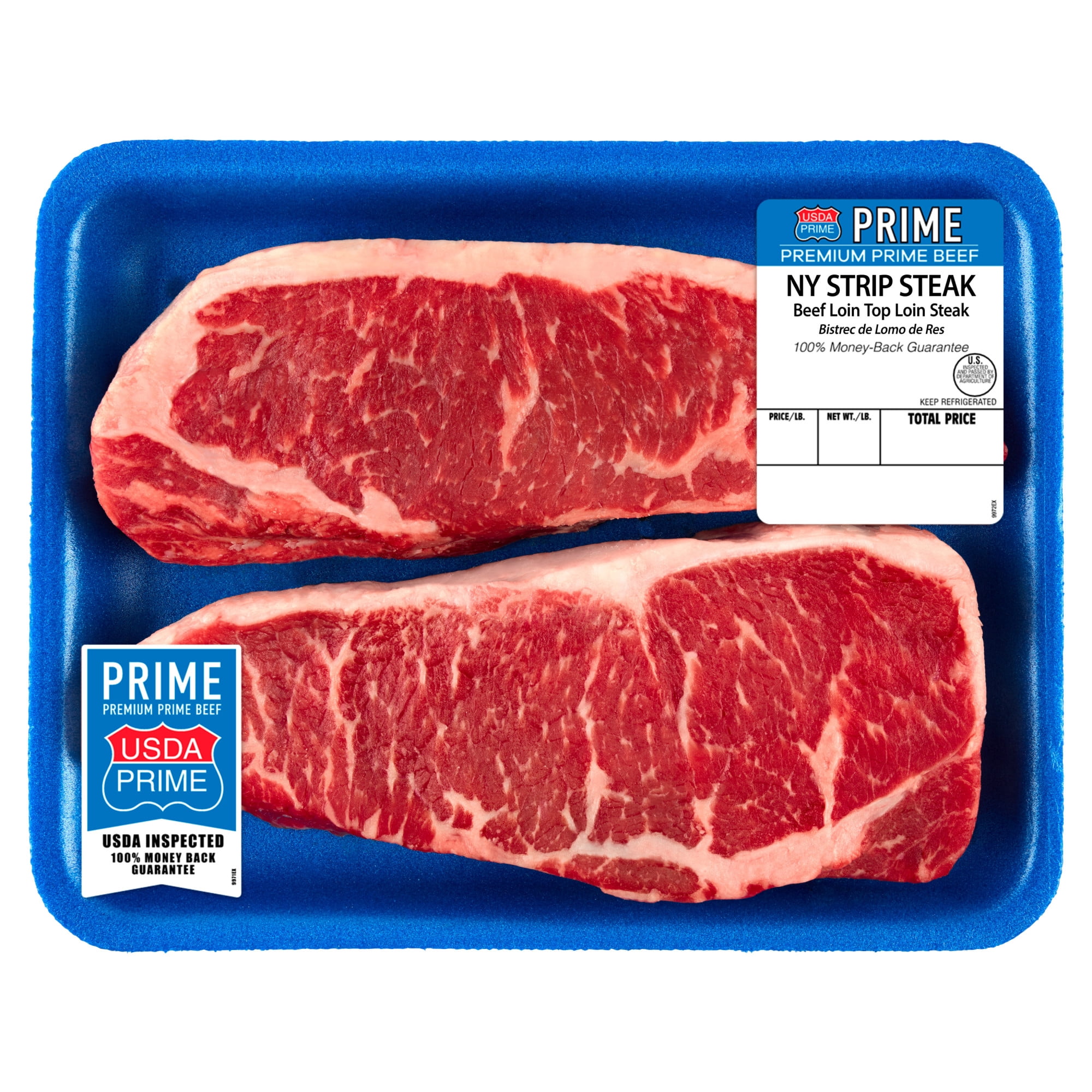 New York Strip Steak, Prime Beef, 2 Per Tray, 1.3 2.5 lb