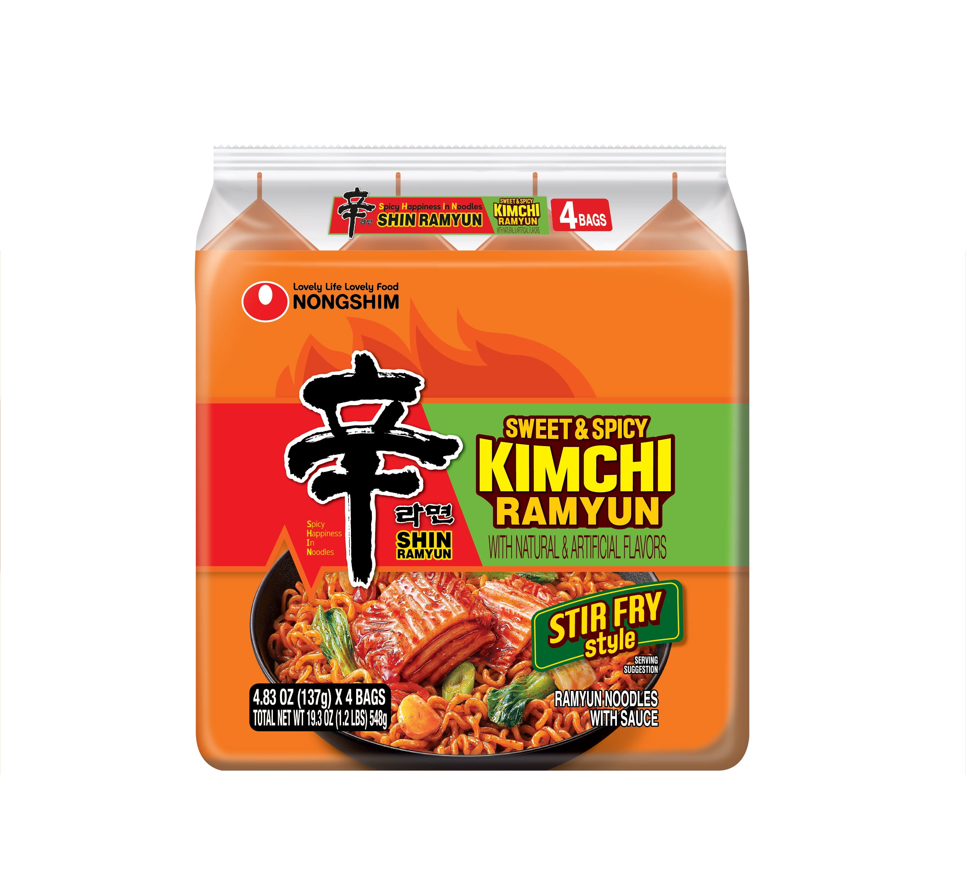 Nongshim Sweet & Spicy Kimchi Noodle, 4.83 oz (137g), 4 pack