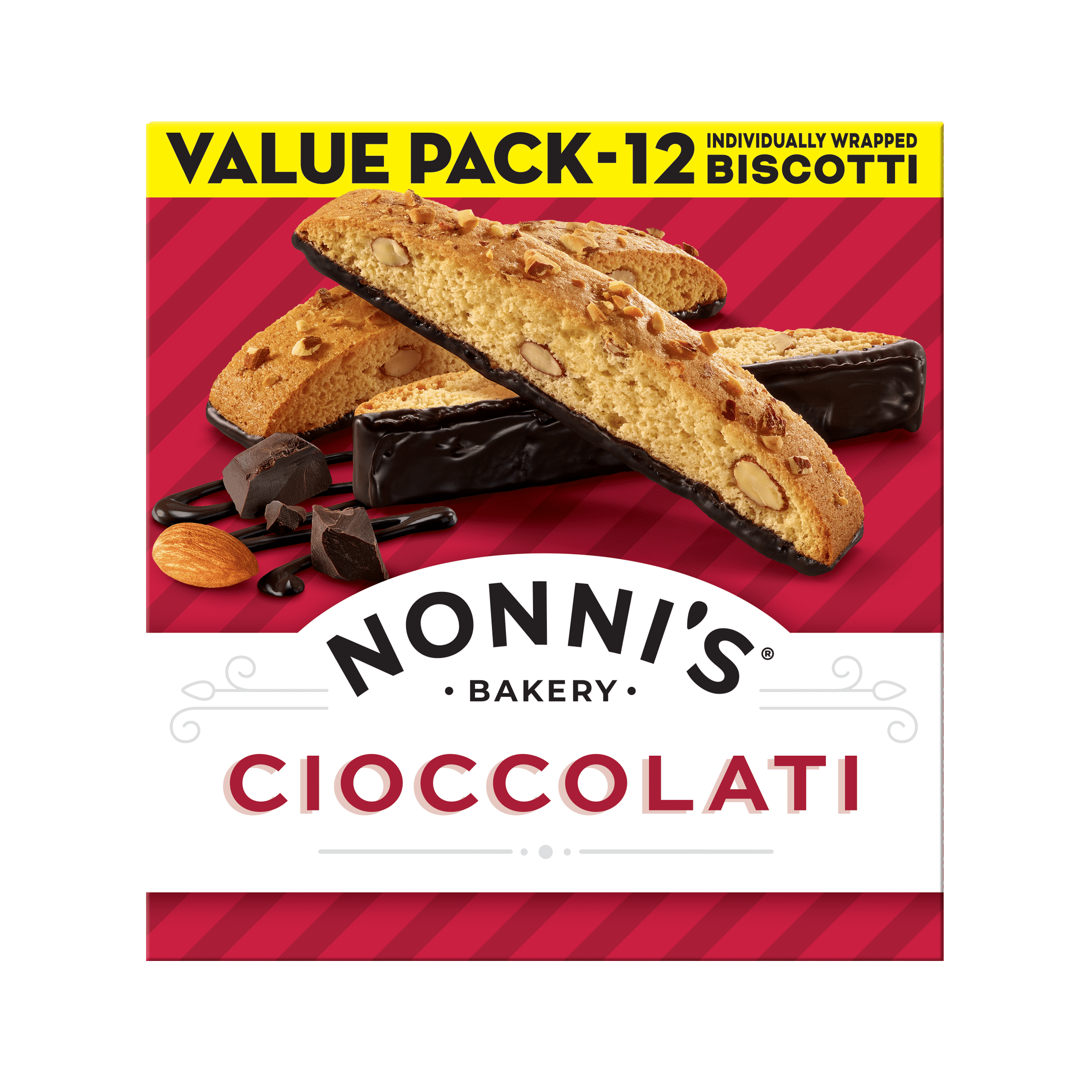 Nonni's Bakery, Cioccolati Almond Biscotti, Individually Wrapped, 10.32oz, 12ct Value Pack