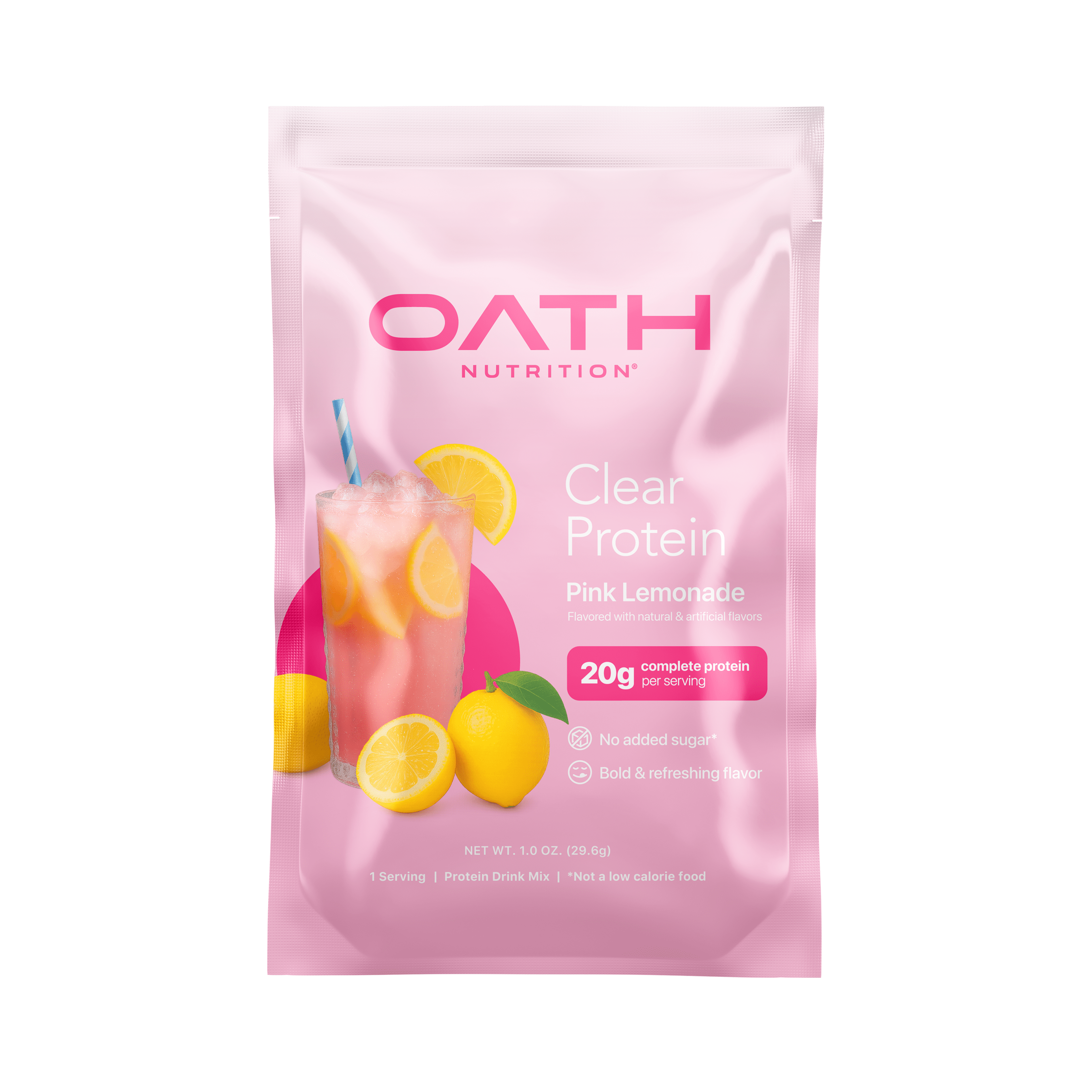 OATH Clear Whey Protein Isolate Powder, Pink Lemonade Flavor, Single Serve Packet