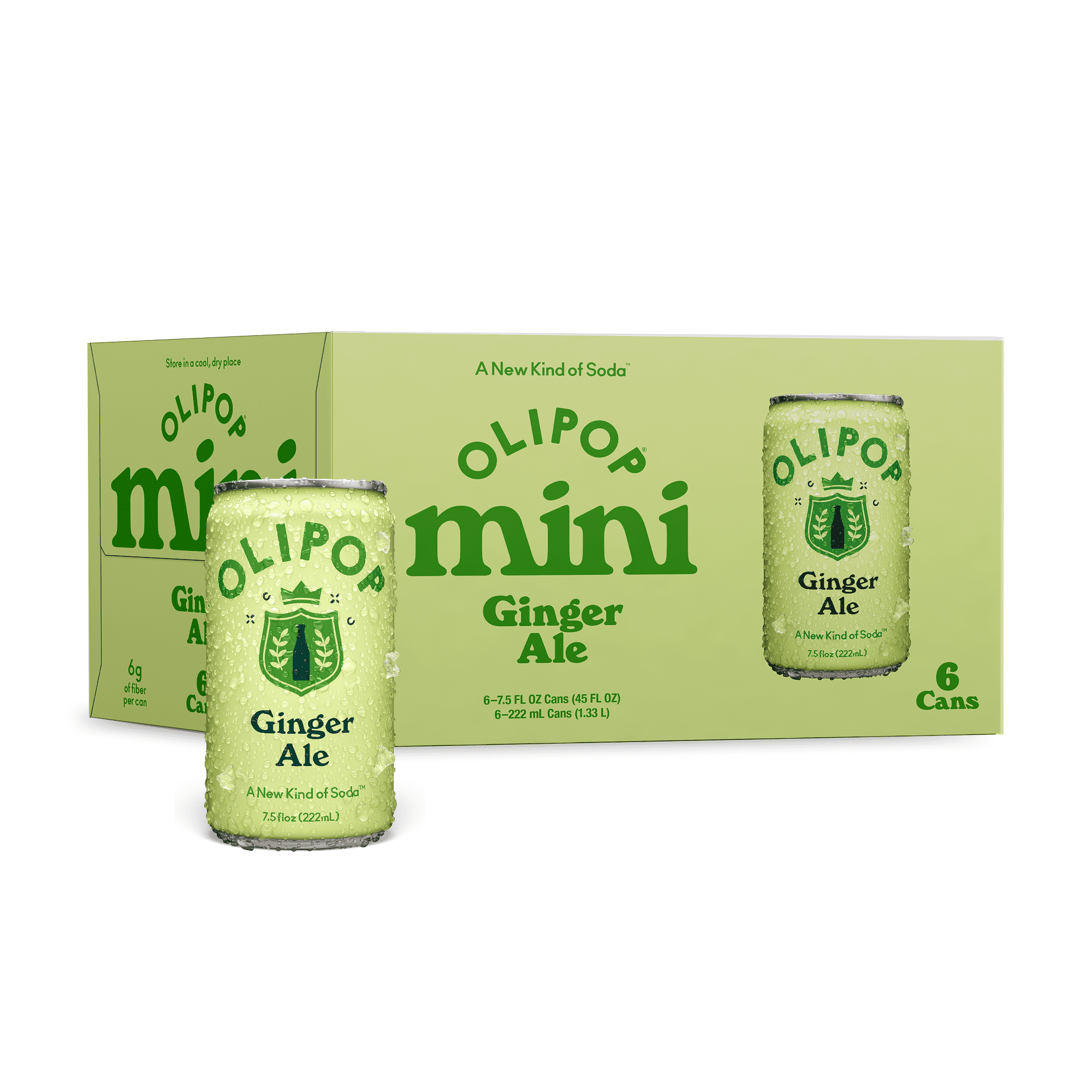 Olipop Minis Prebiotic Soda Pop, Ginger Ale, High Fiber, 7.5 fl oz 6 Pack
