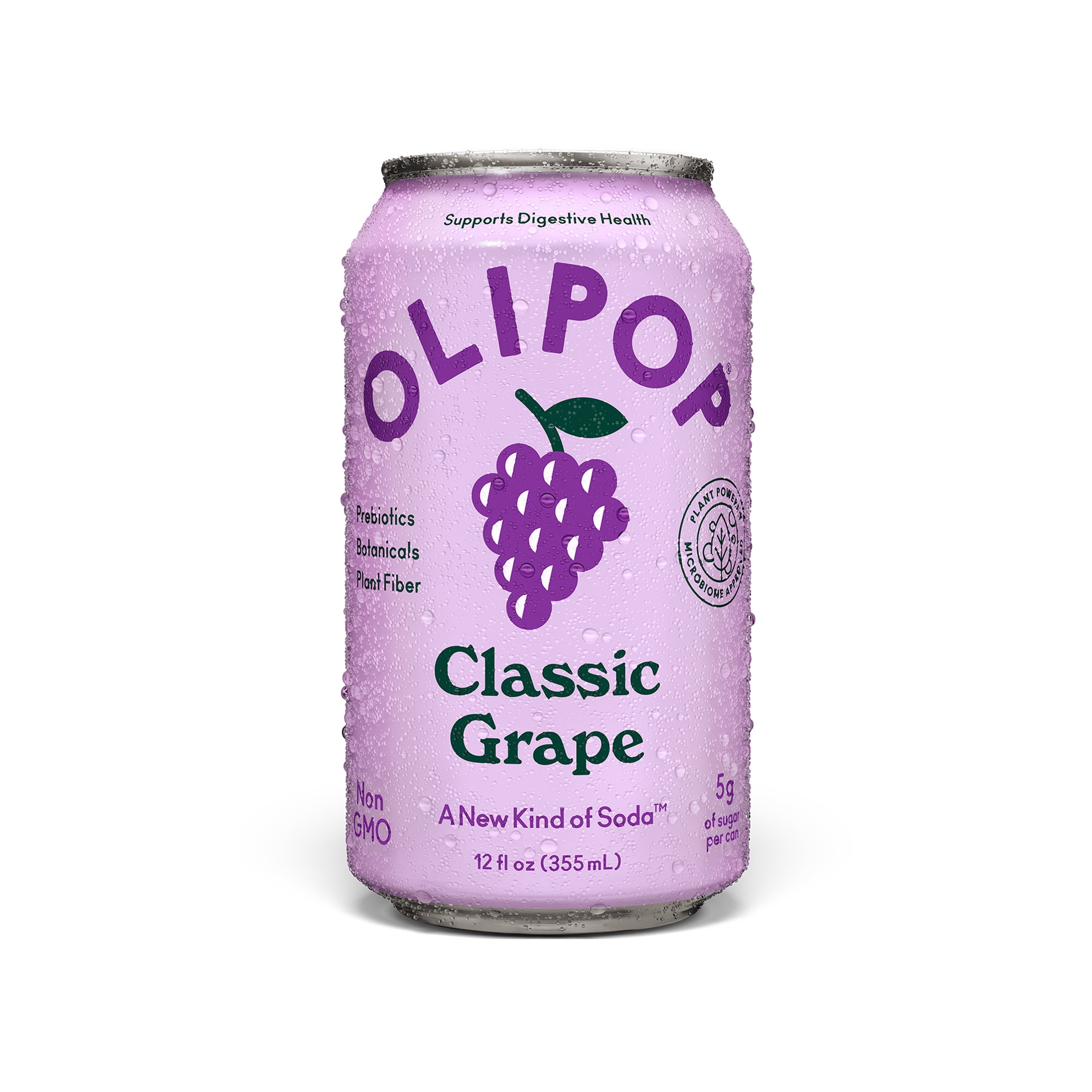 OLIPOP 9g Fiber Prebiotic Soda, Classic Grape, 12 fl oz, Single, Refrigerated