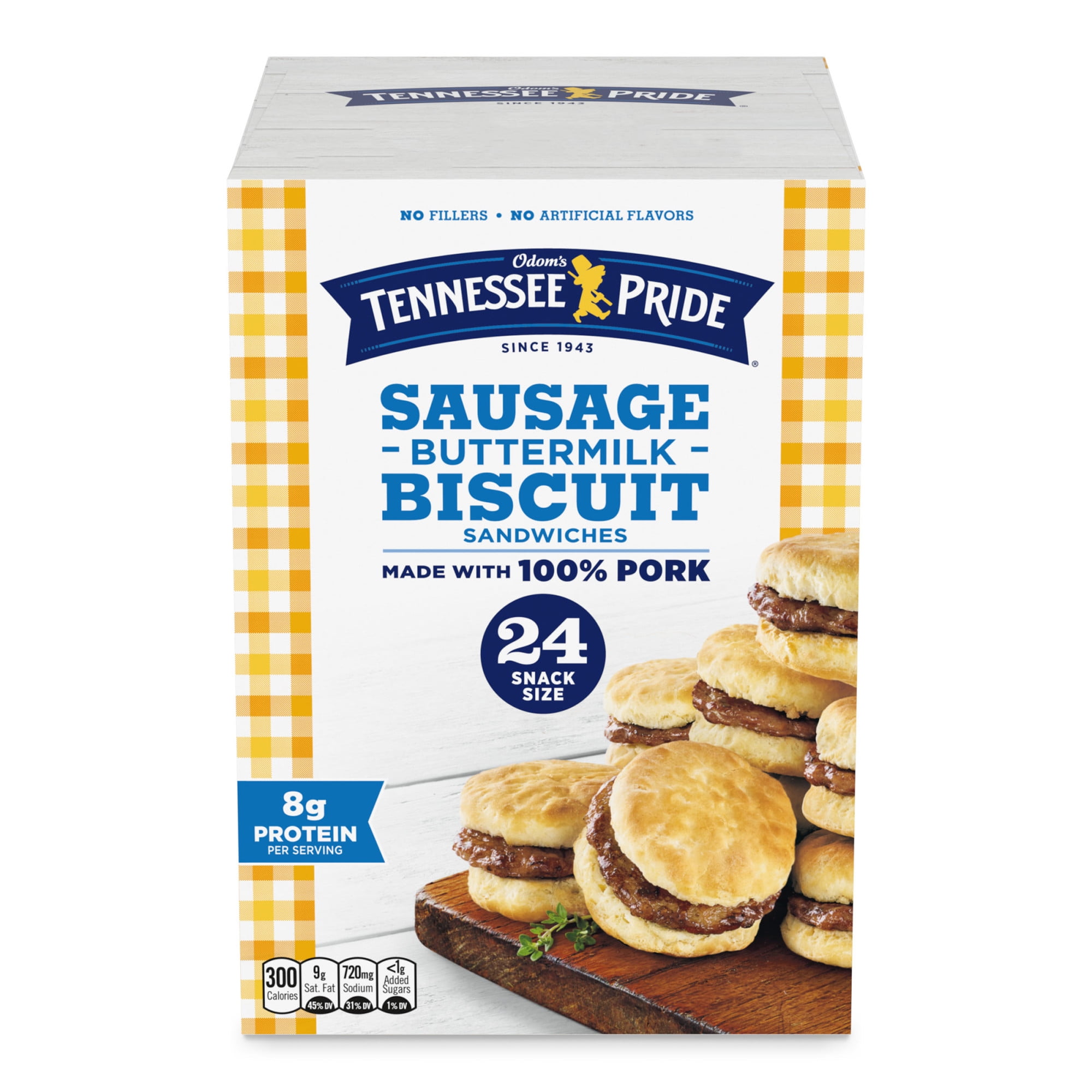Odoms Tennessee Pride Sausage & Buttermilk Biscuits, Snack Size Breakfast Sandwiches, 24 Count (Frozen)