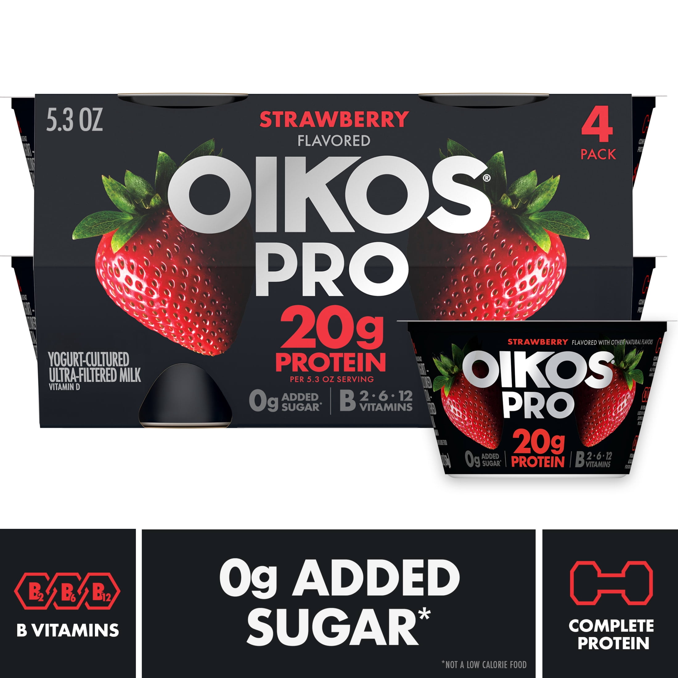 Oikos Pro 20g Protein Strawberry Yogurt-Cultured Ultra-Filtered MilkProduct Cups, 5.3 oz, 4 Count