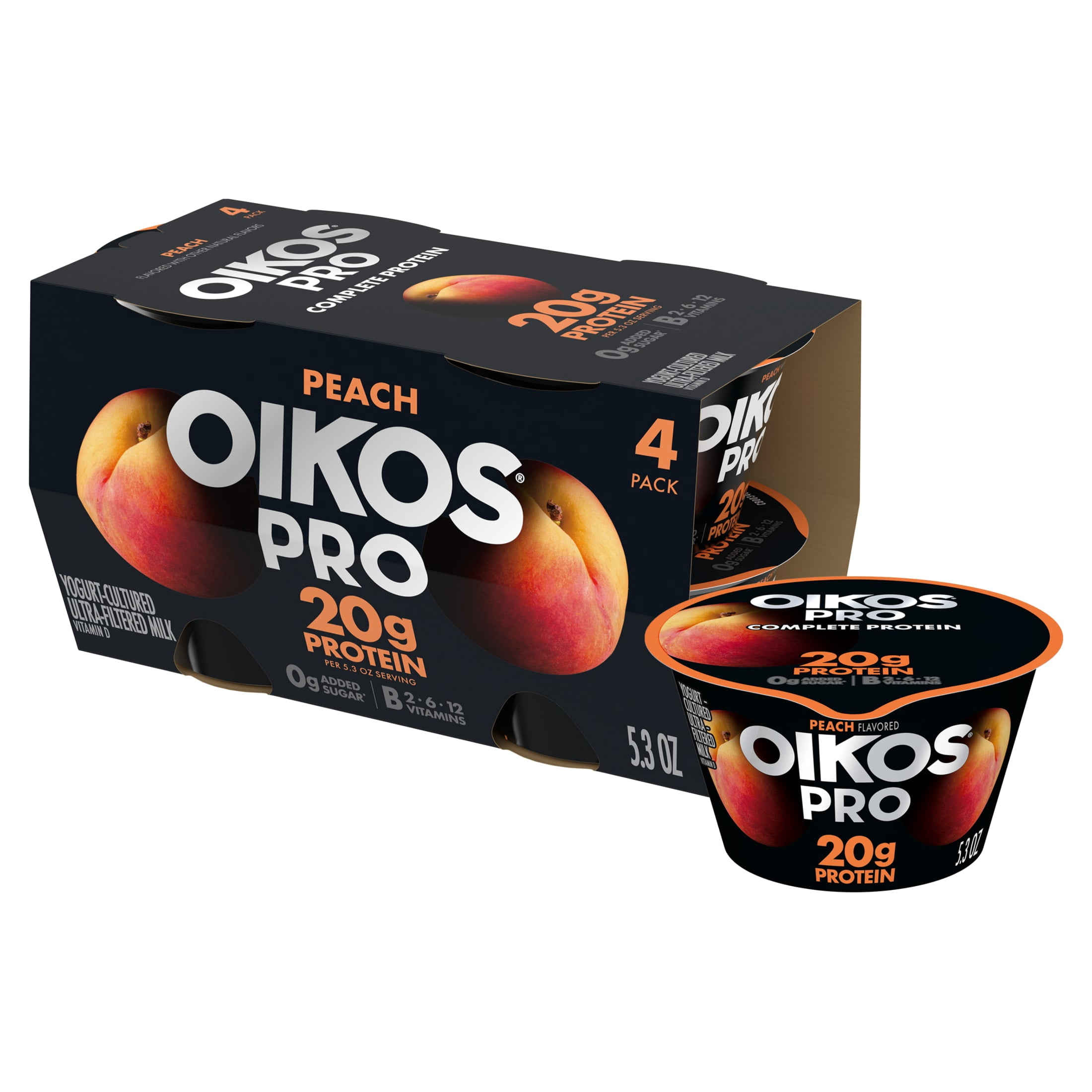 Oikos Pro Peach Yogurt-Cultured Ultra-Filtered Milk Product Cups, 5.3 OZ, 4 Count