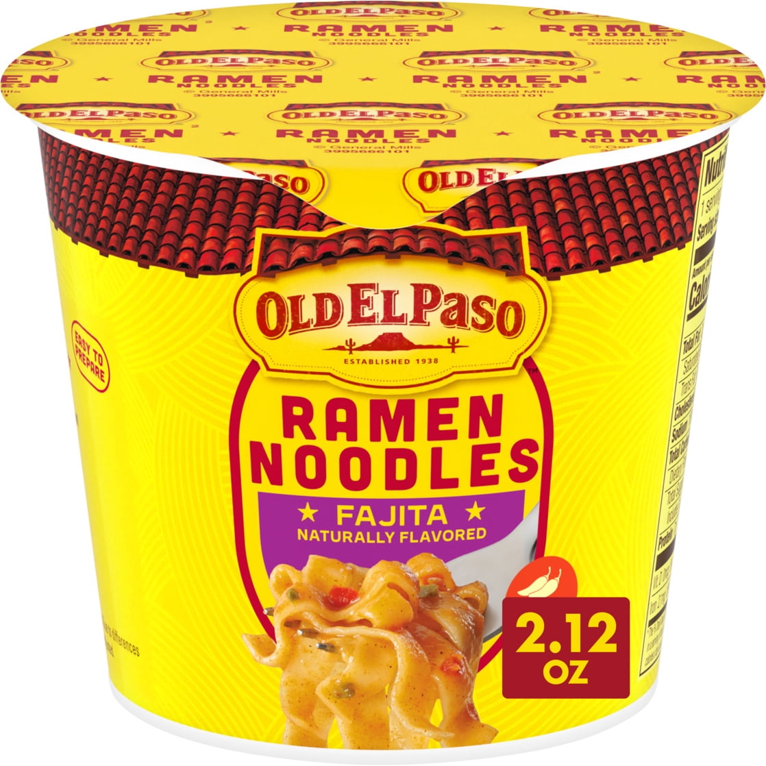 Old El Paso Ramen Noodles, Fajita Flavor, Microwave Soup Cup, 2.12 oz