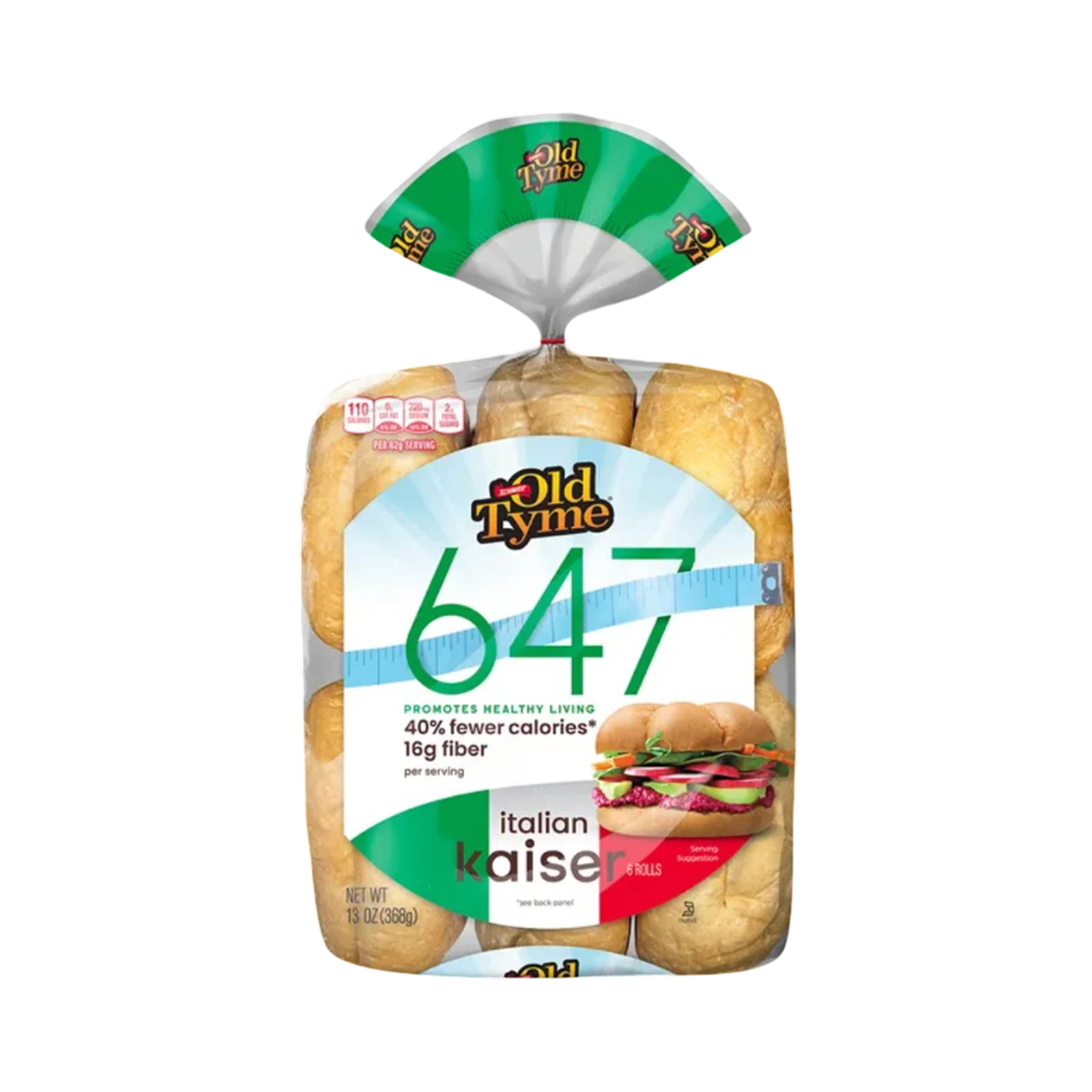 Schmidt Old Tyme 647 Italian Kaiser Rolls, 6 Count, Light Brown, 40% Fewer Calories, 16g Fiber
