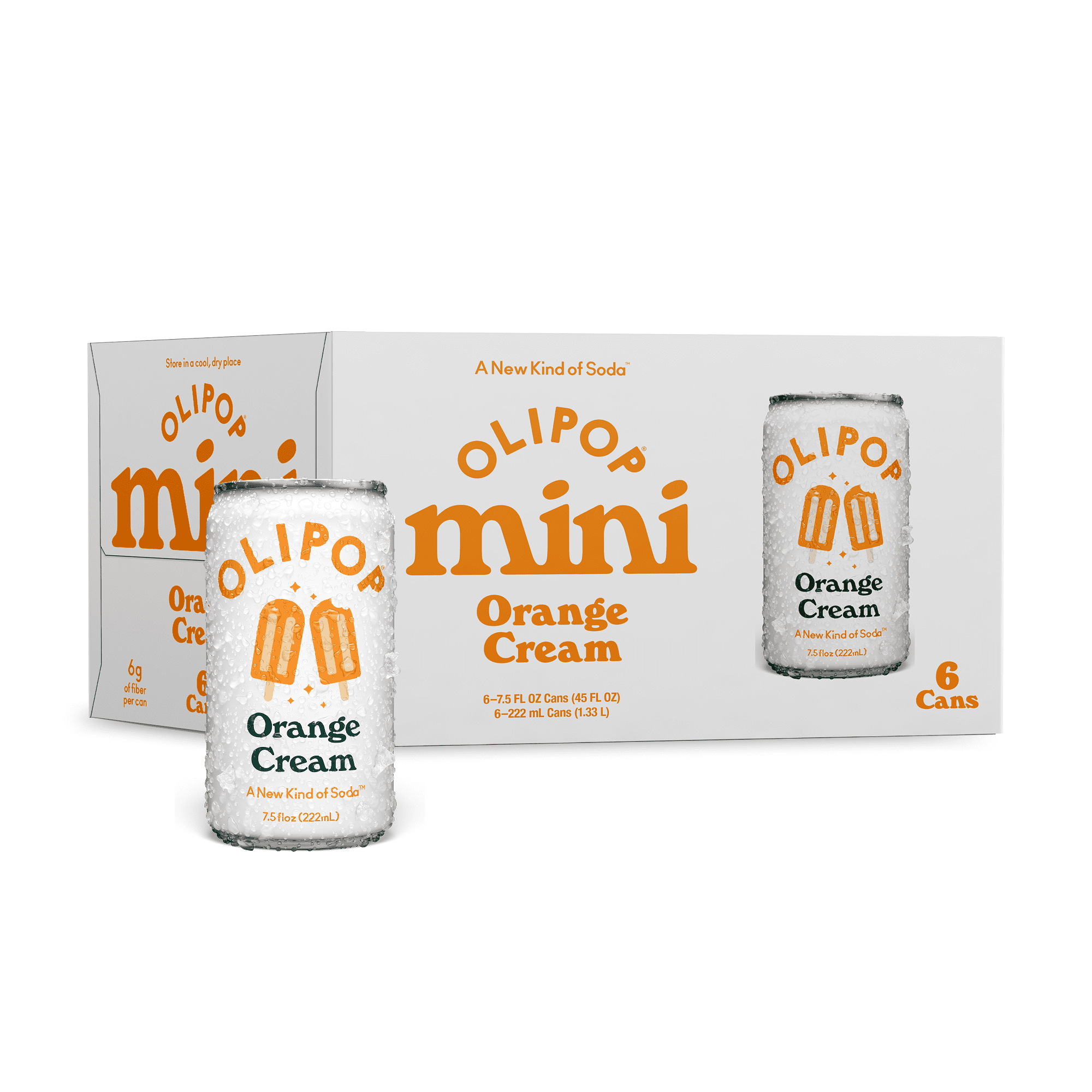Olipop Minis Prebiotic Soda Pop, Orange Cream, High Fiber, 7.5 fl oz 6 Pack