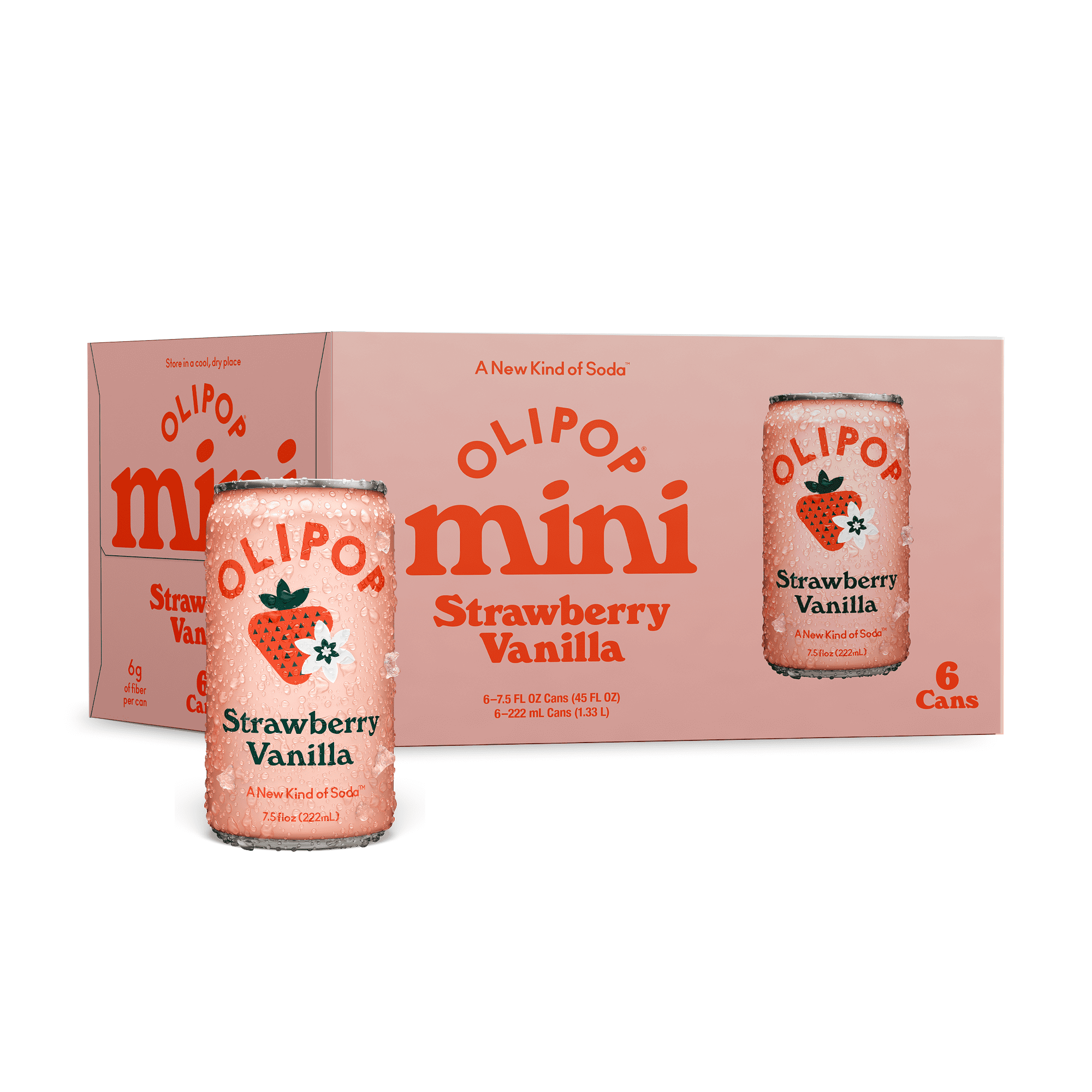 Olipop Minis Prebiotic Soda Pop, Strawberry Vanilla, High Fiber, 7.5 fl oz 6 Pack