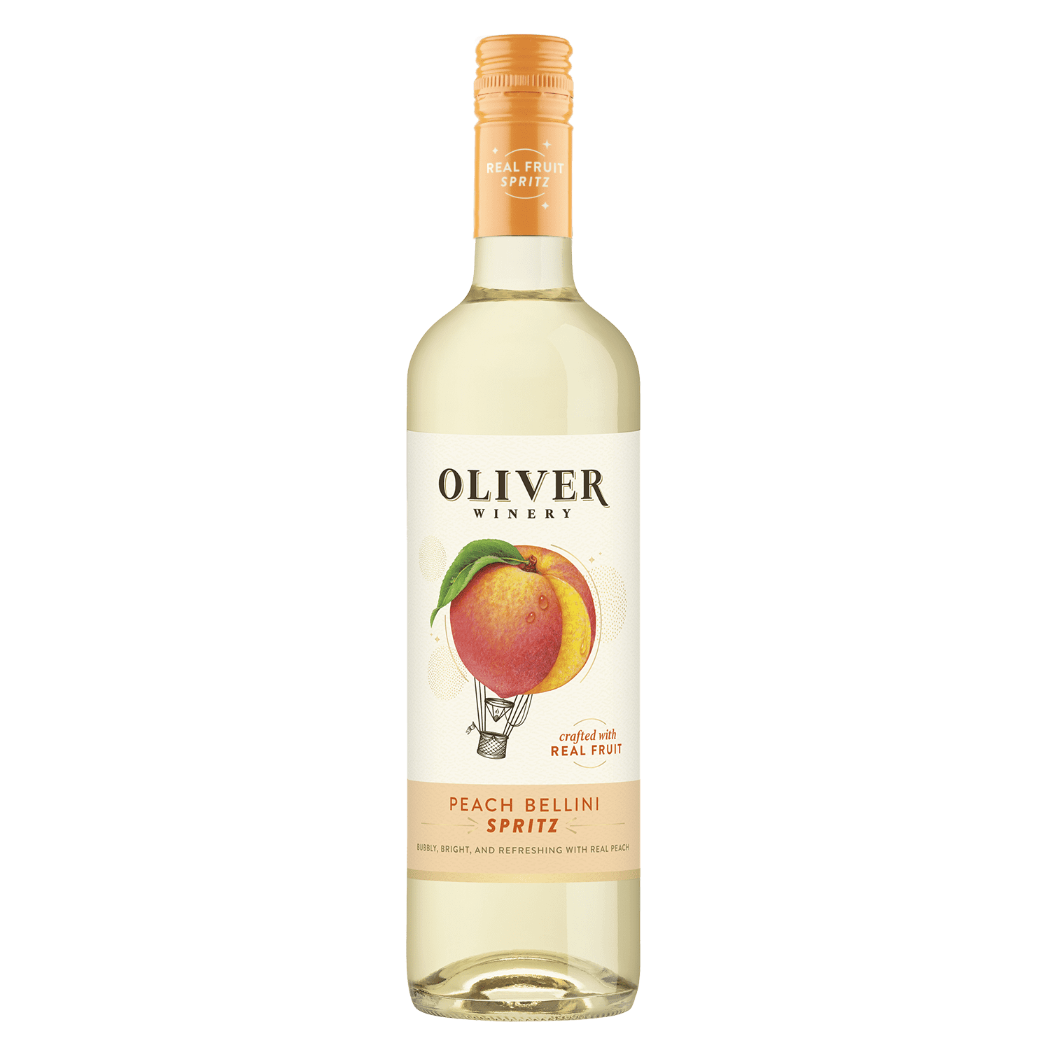 Oliver Winery Peach Bellini Spritz, Moscato White Wine, 750ml, Glass Bottle, Indiana, 6.8% ABV