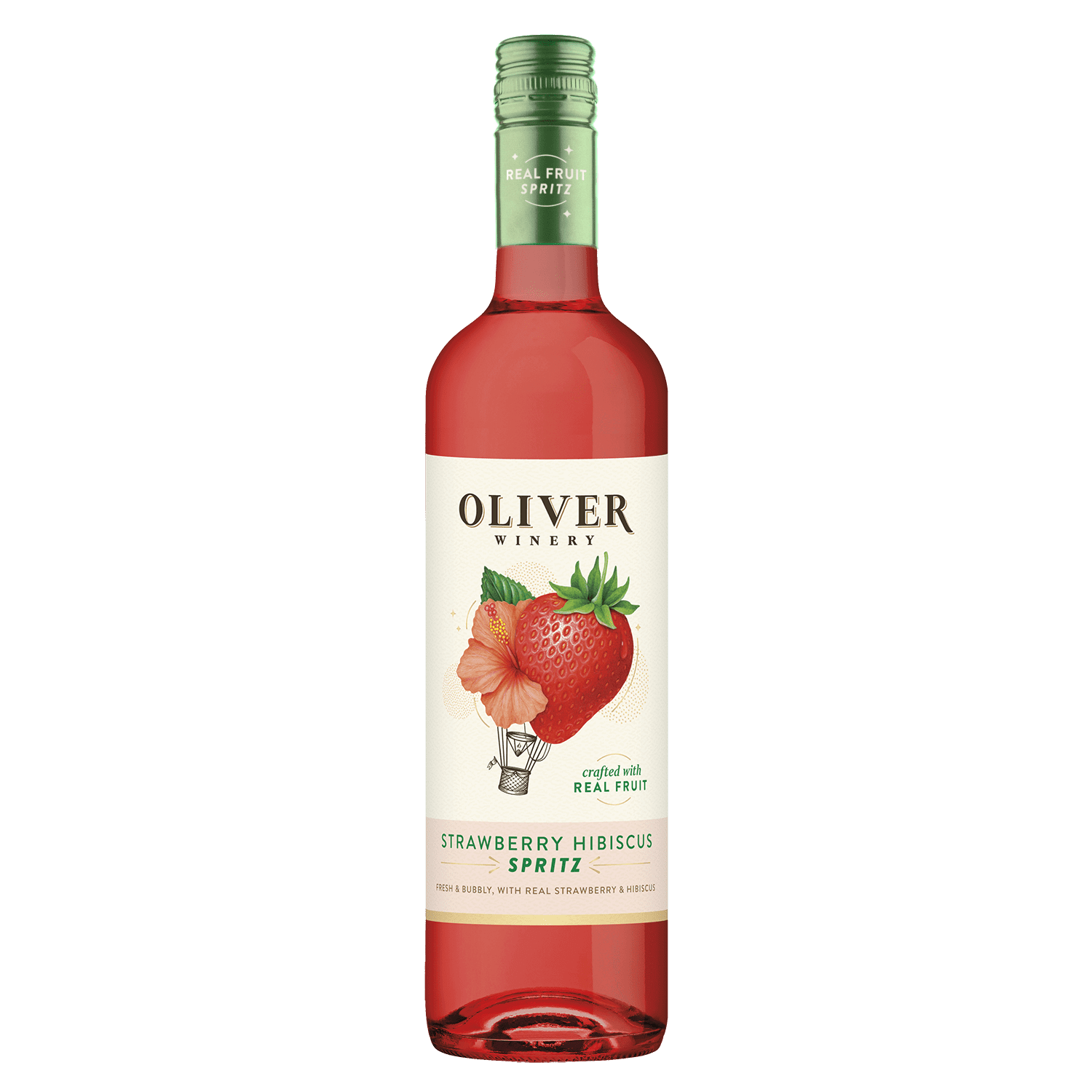 Oliver Winery Strawberry Hibiscus Spritz, Moscato White Wine, 750ml, Glass Bottle, Indiana, 6.8% ABV