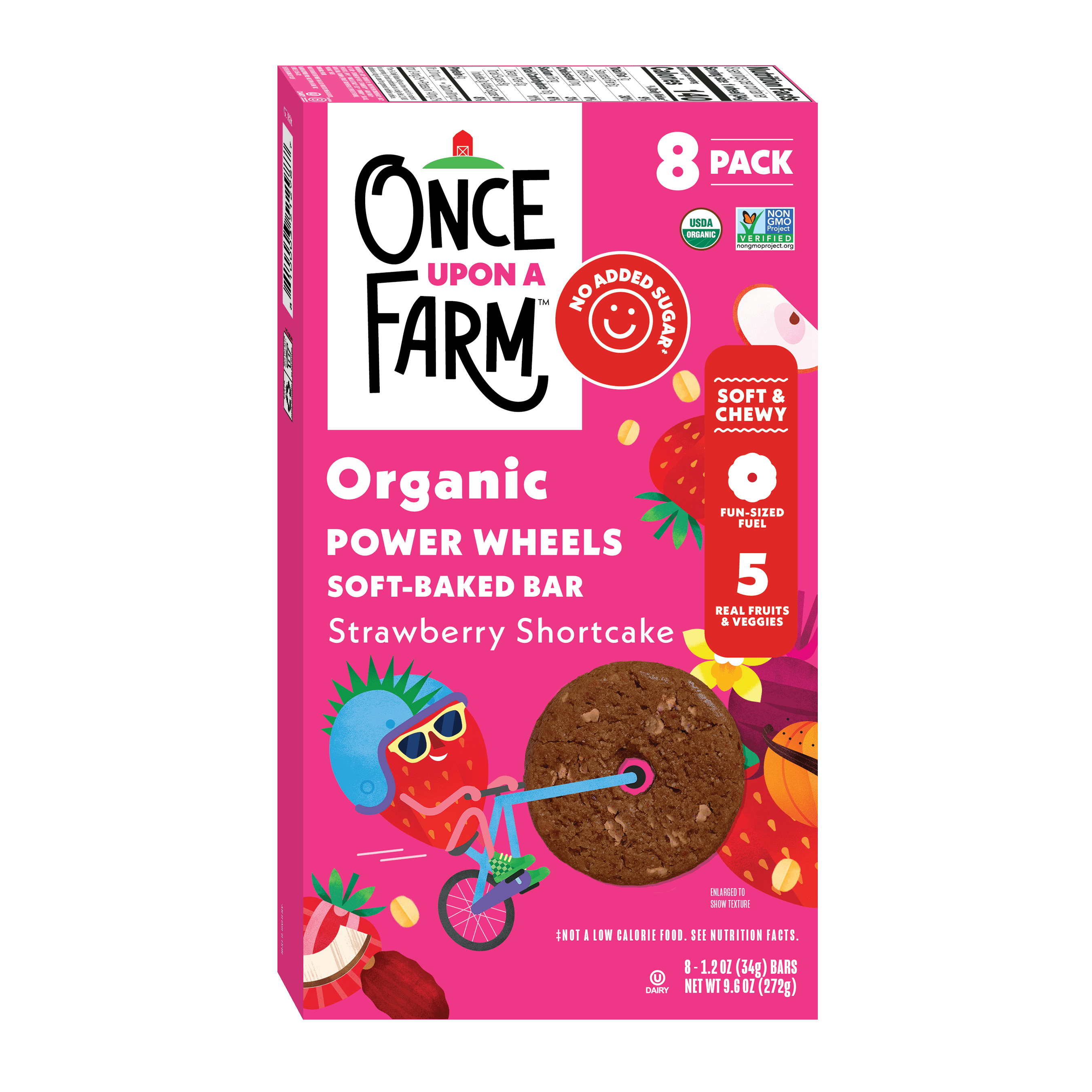 Once Upon a Farm Organic Power Wheel Kids' Snack Bars, Strawberry Shortcake, 8ct